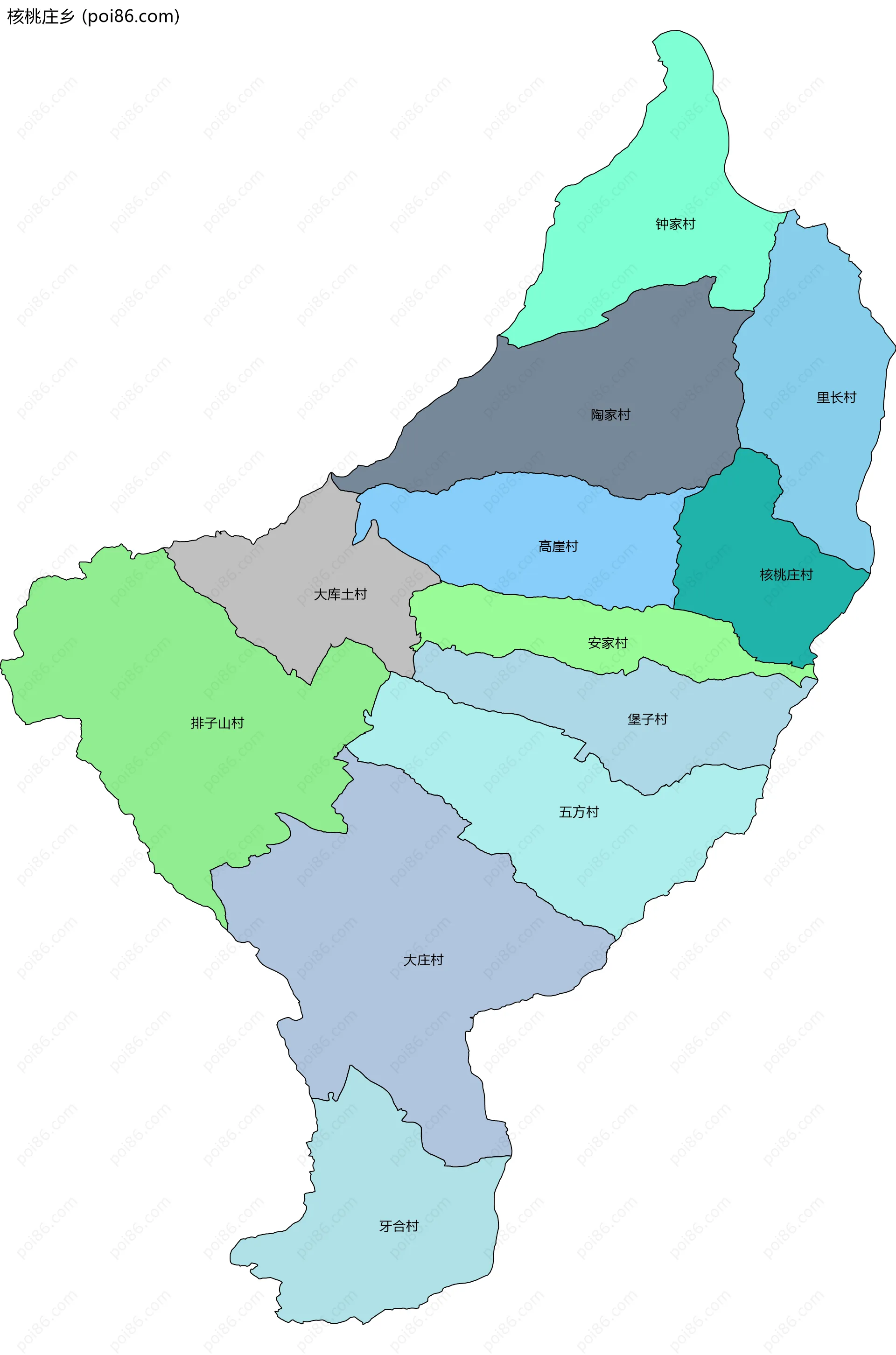 核桃庄乡边界地图(五级行政区划)