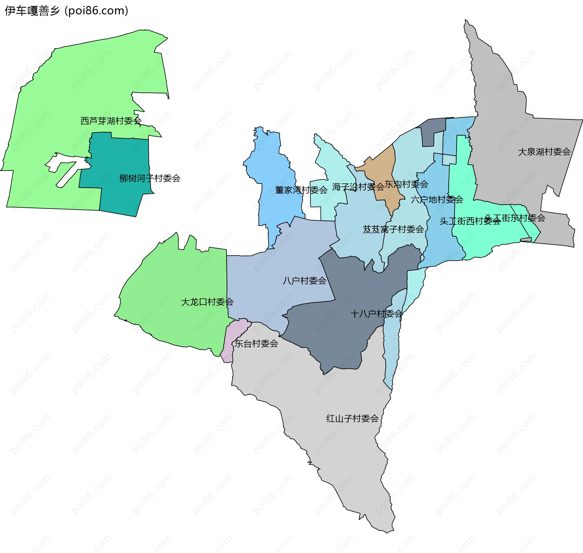 伊车嘎善乡边界地图(五级行政区划)