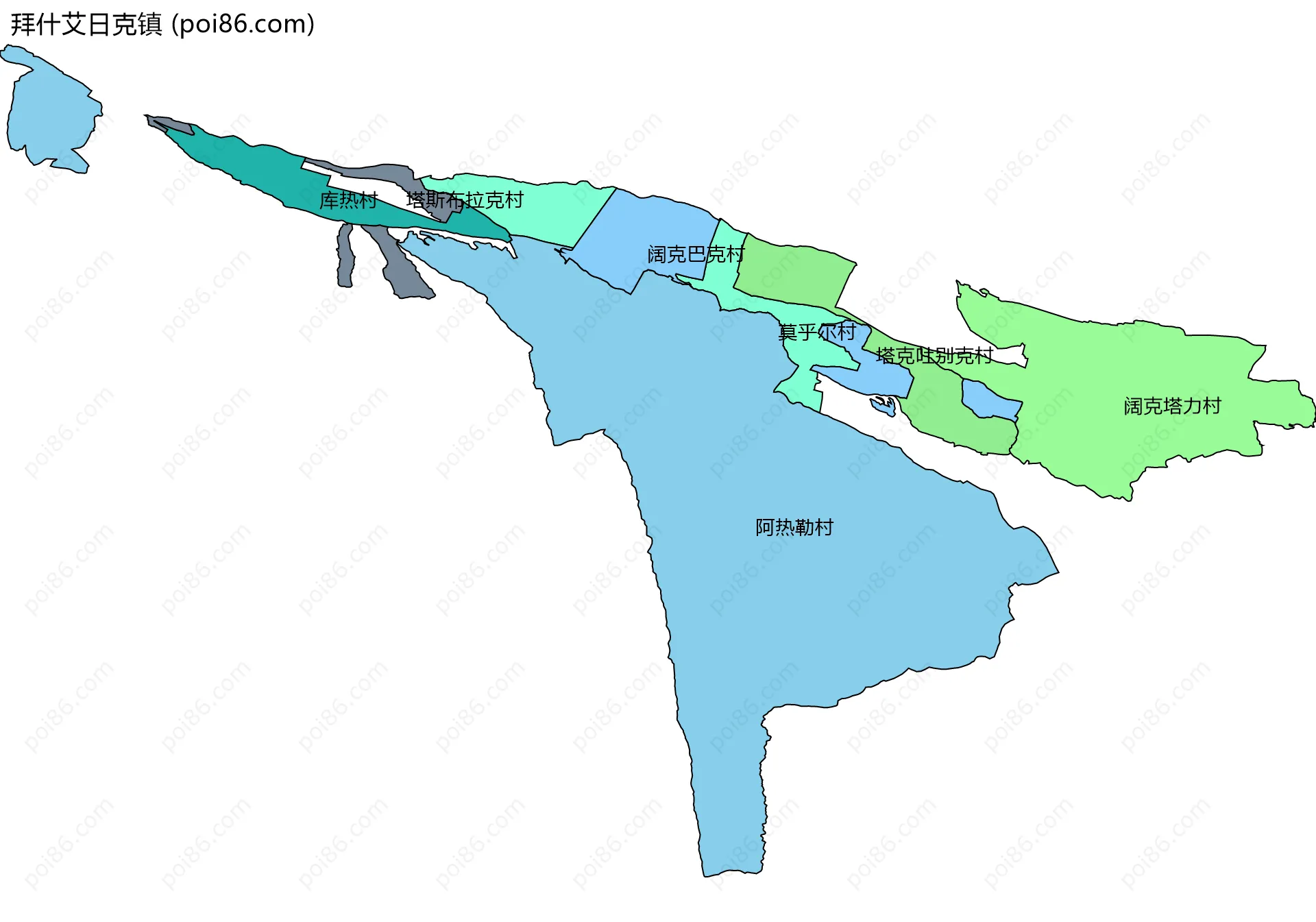 拜什艾日克镇边界地图(五级行政区划)