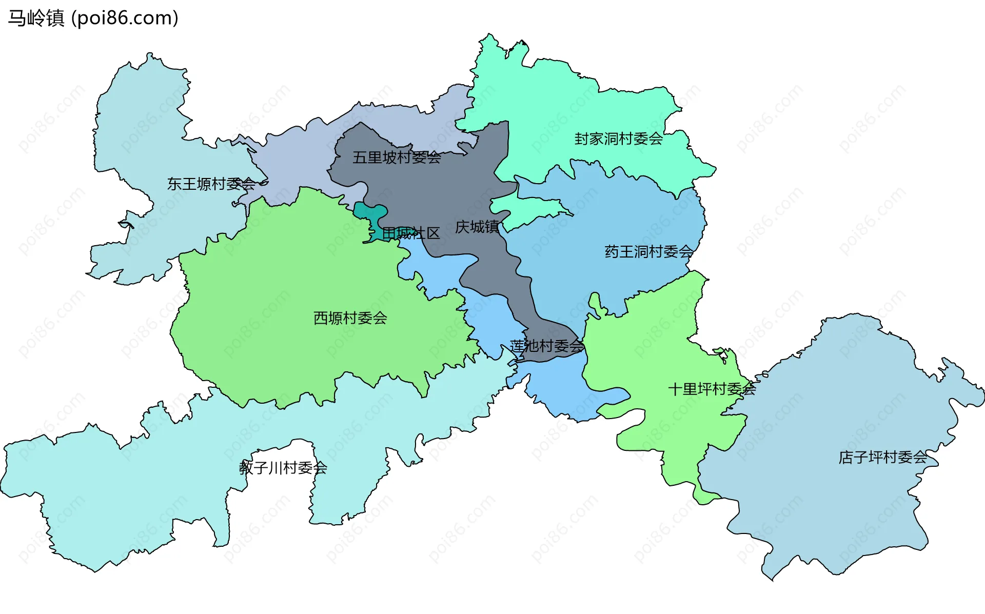 马岭镇边界地图(五级行政区划)