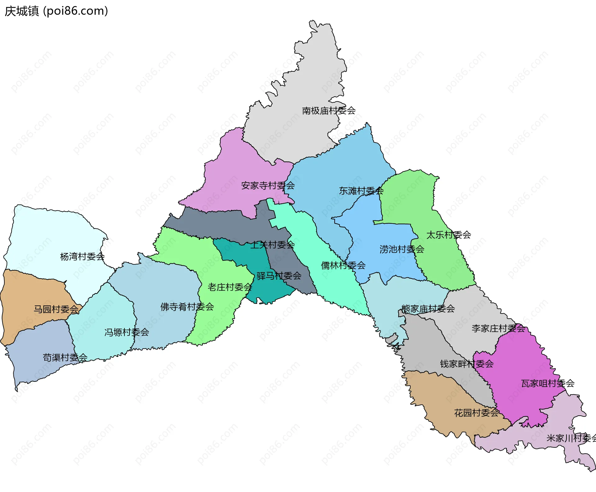 庆城镇边界地图(五级行政区划)