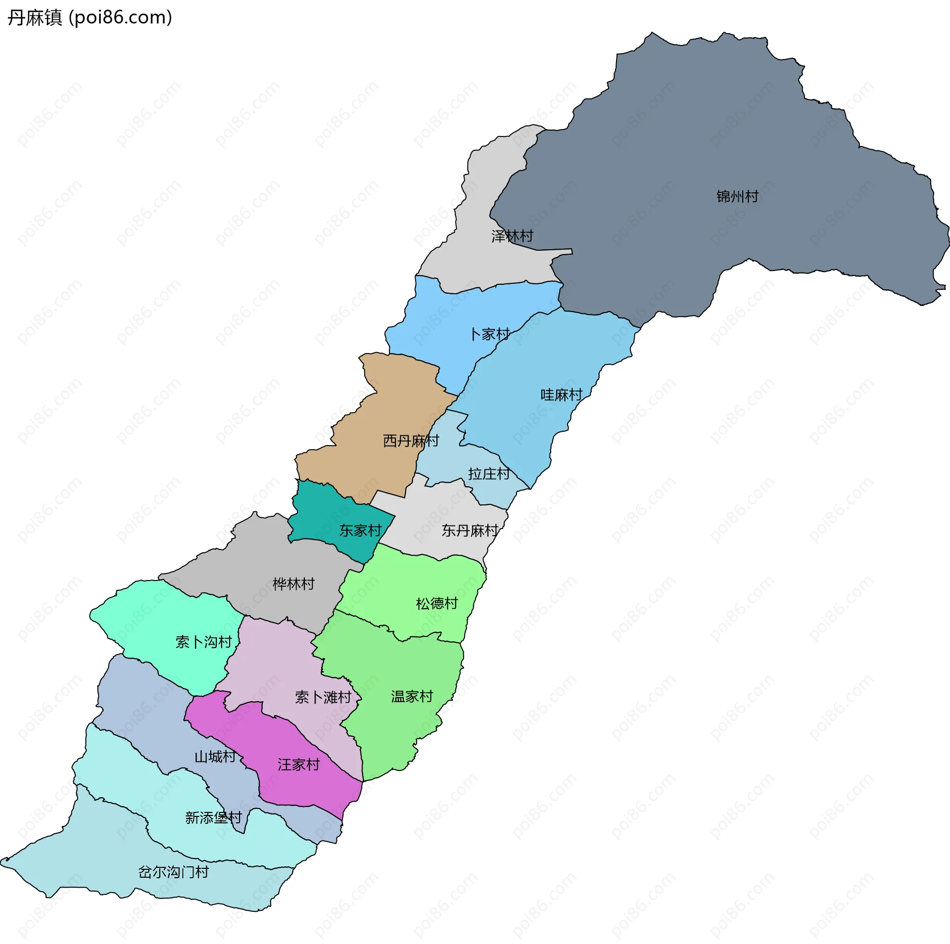 丹麻镇边界地图(五级行政区划)