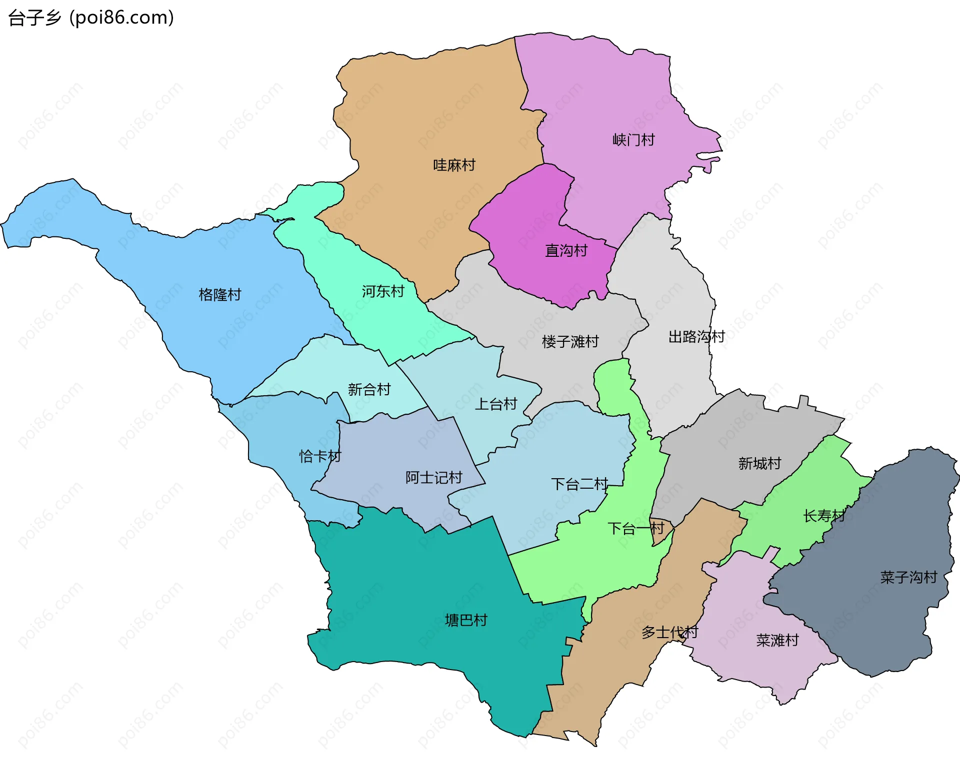 台子乡边界地图(五级行政区划)