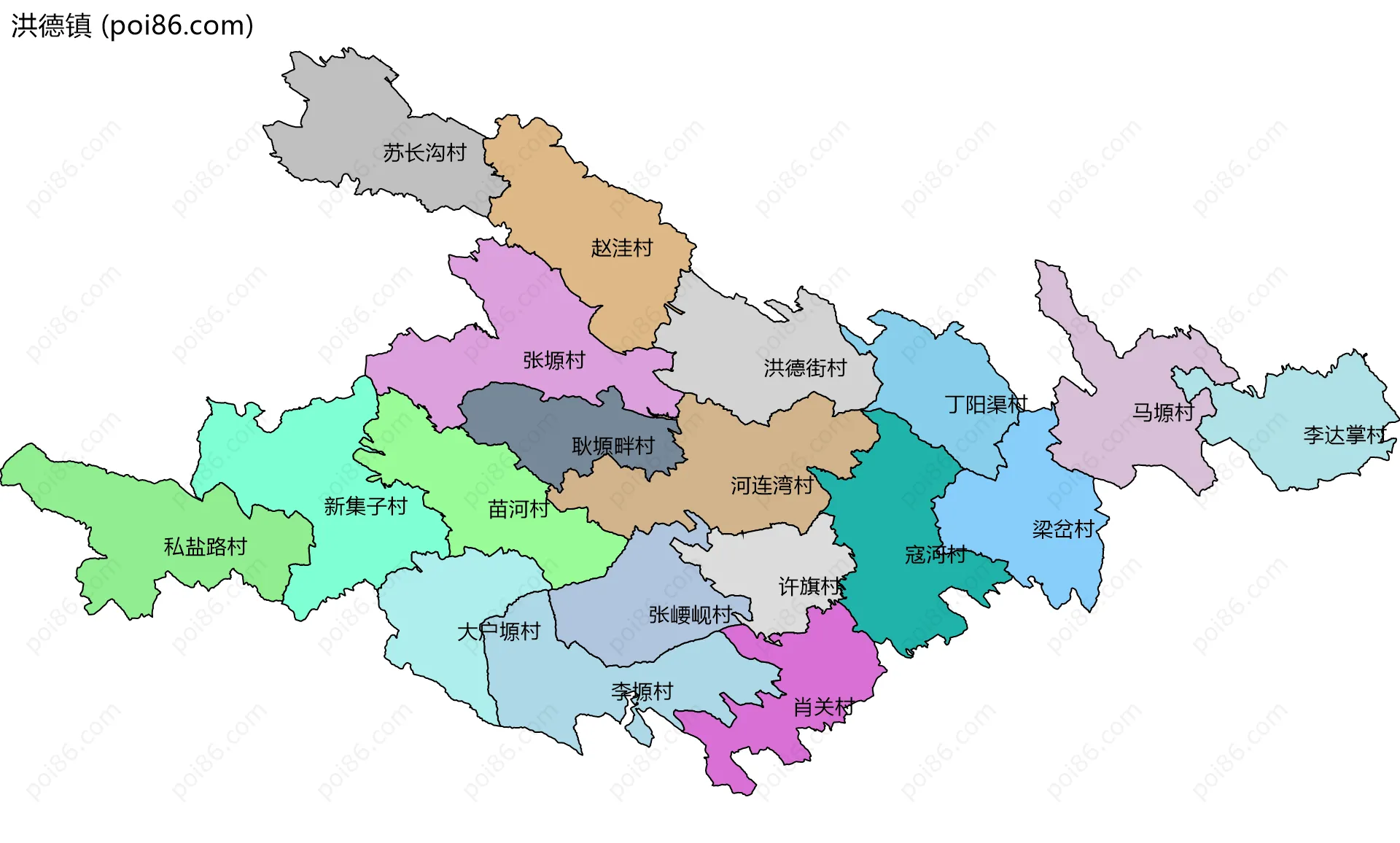 洪德镇边界地图(五级行政区划)