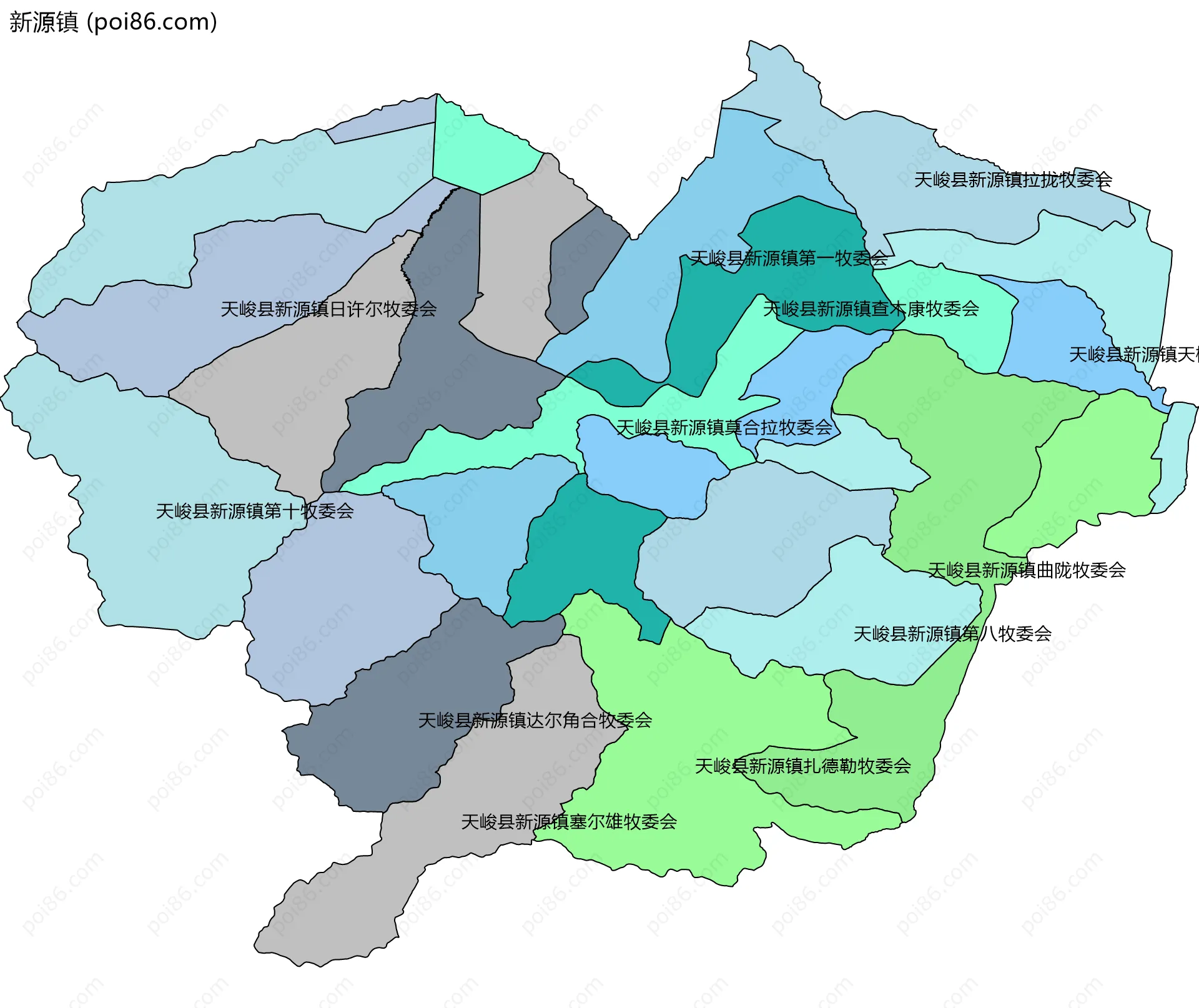 新源镇边界地图(五级行政区划)