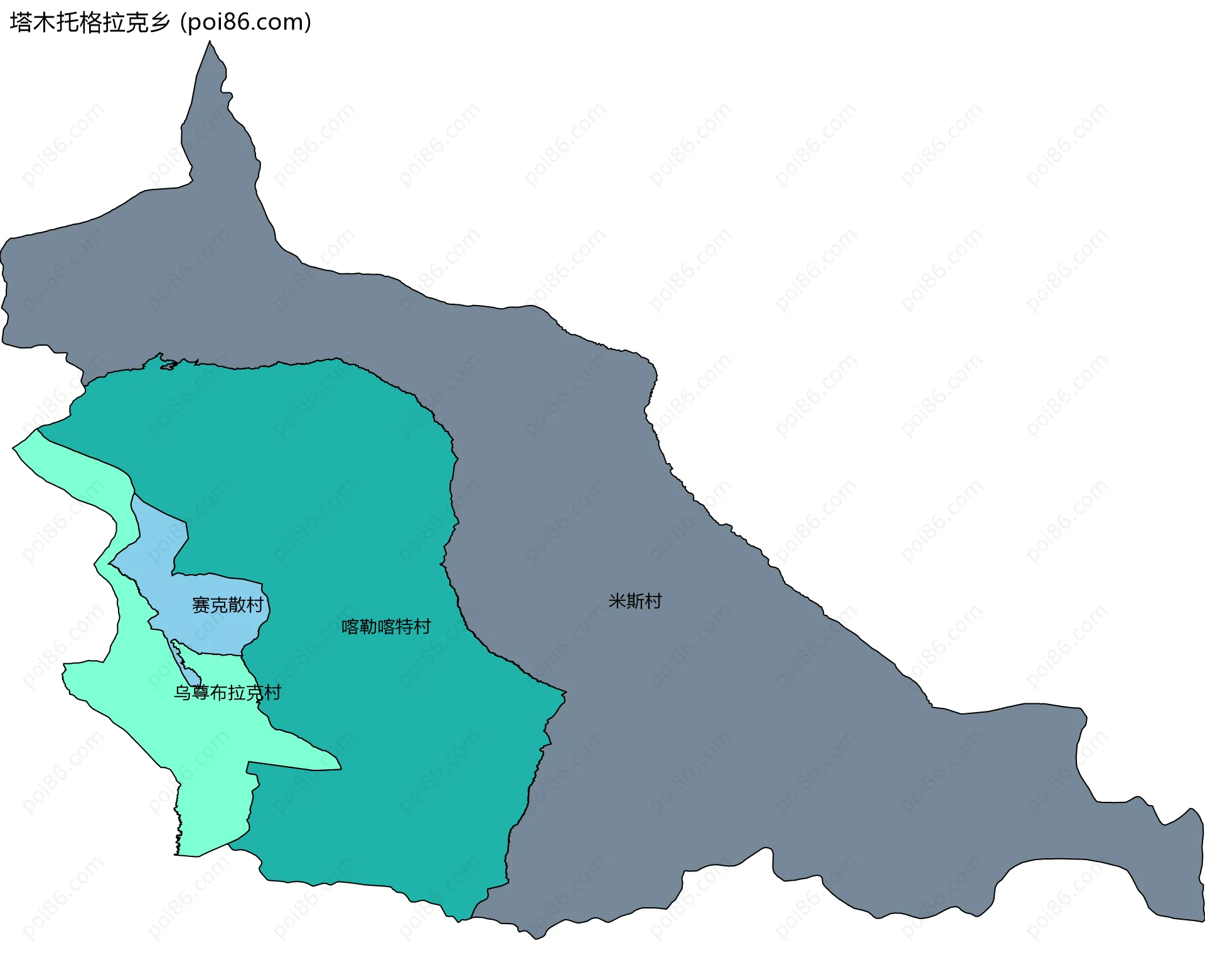 塔木托格拉克乡边界地图(五级行政区划)