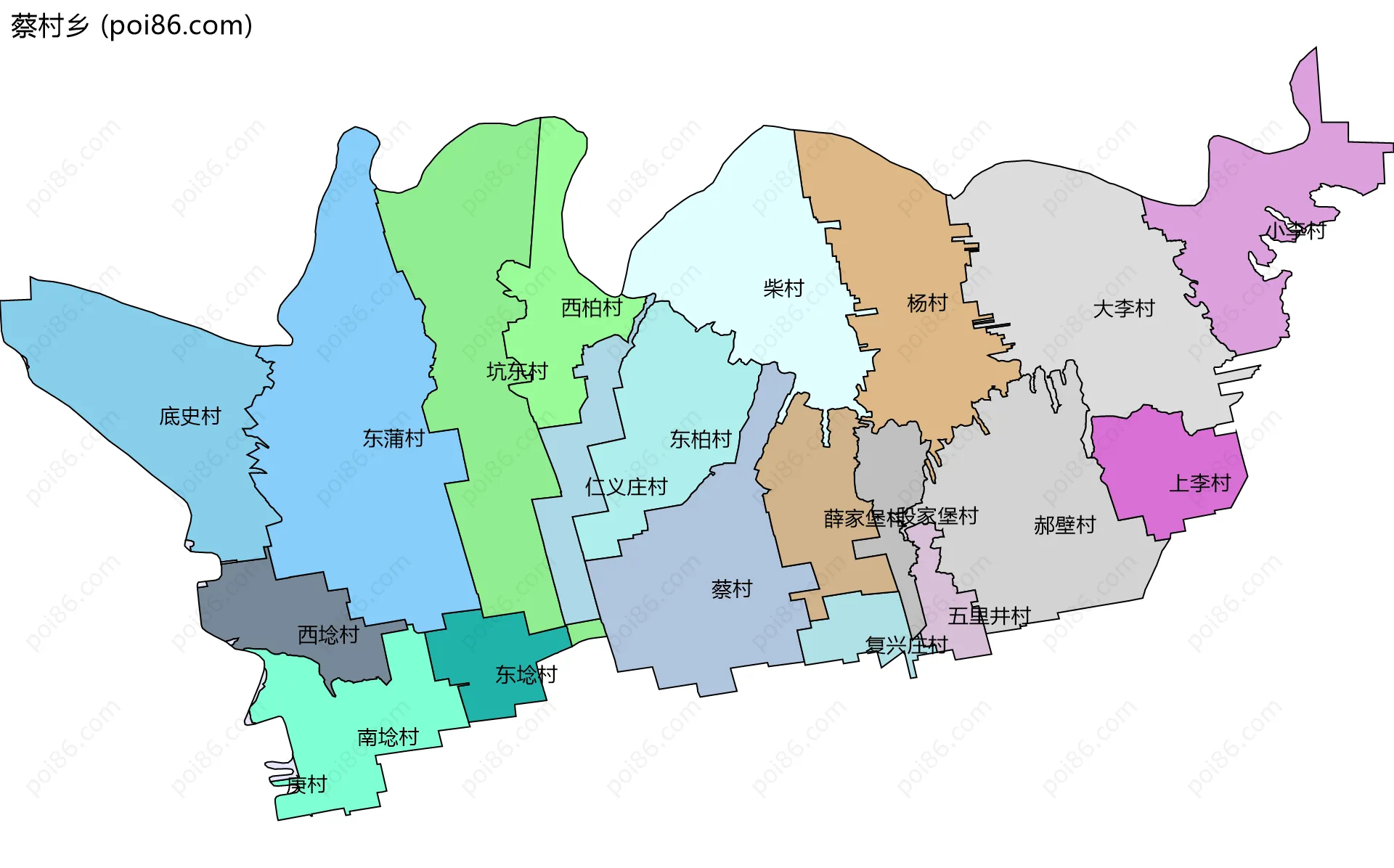 蔡村乡边界地图(五级行政区划)