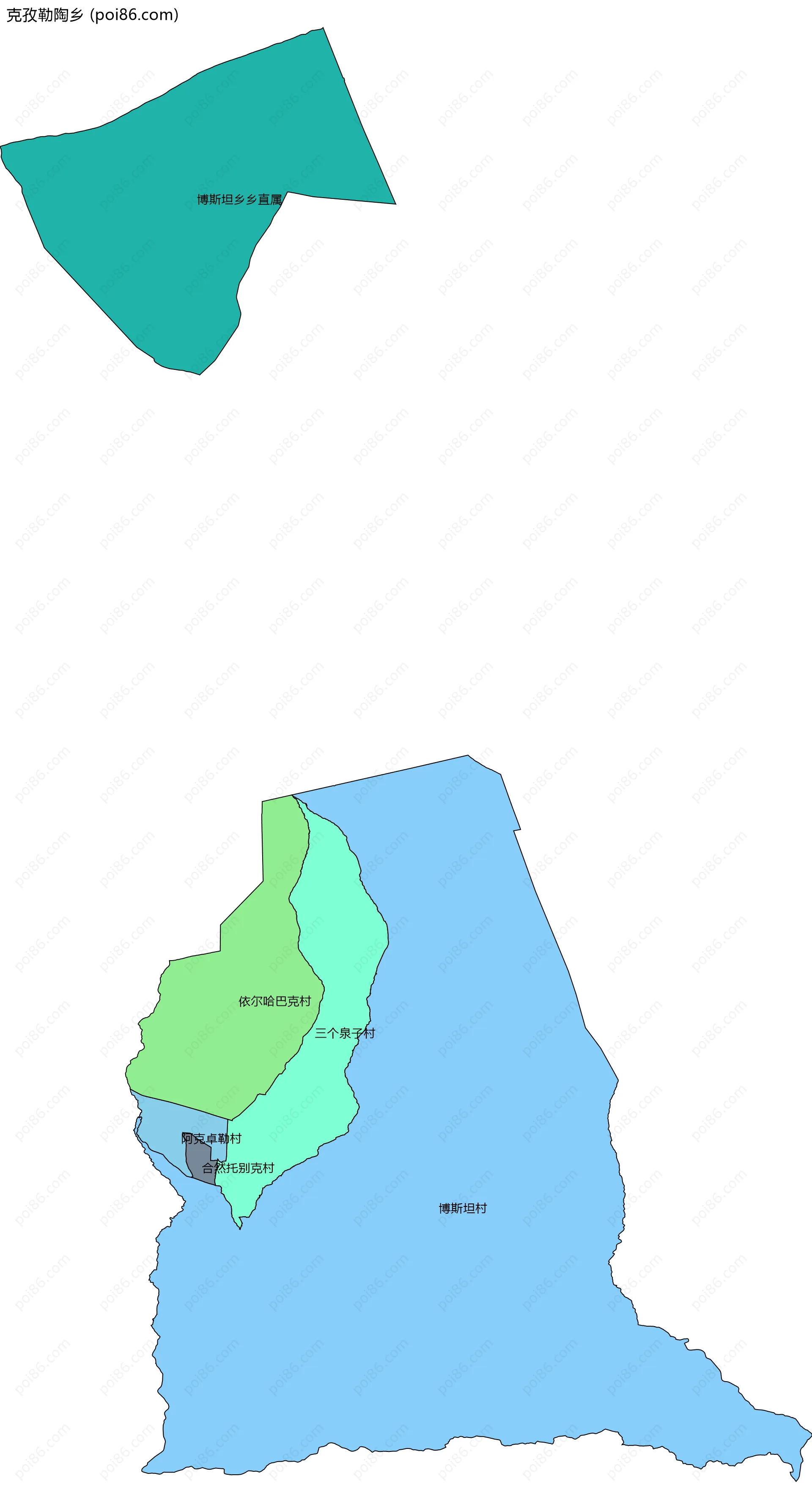 克孜勒陶乡边界地图(五级行政区划)