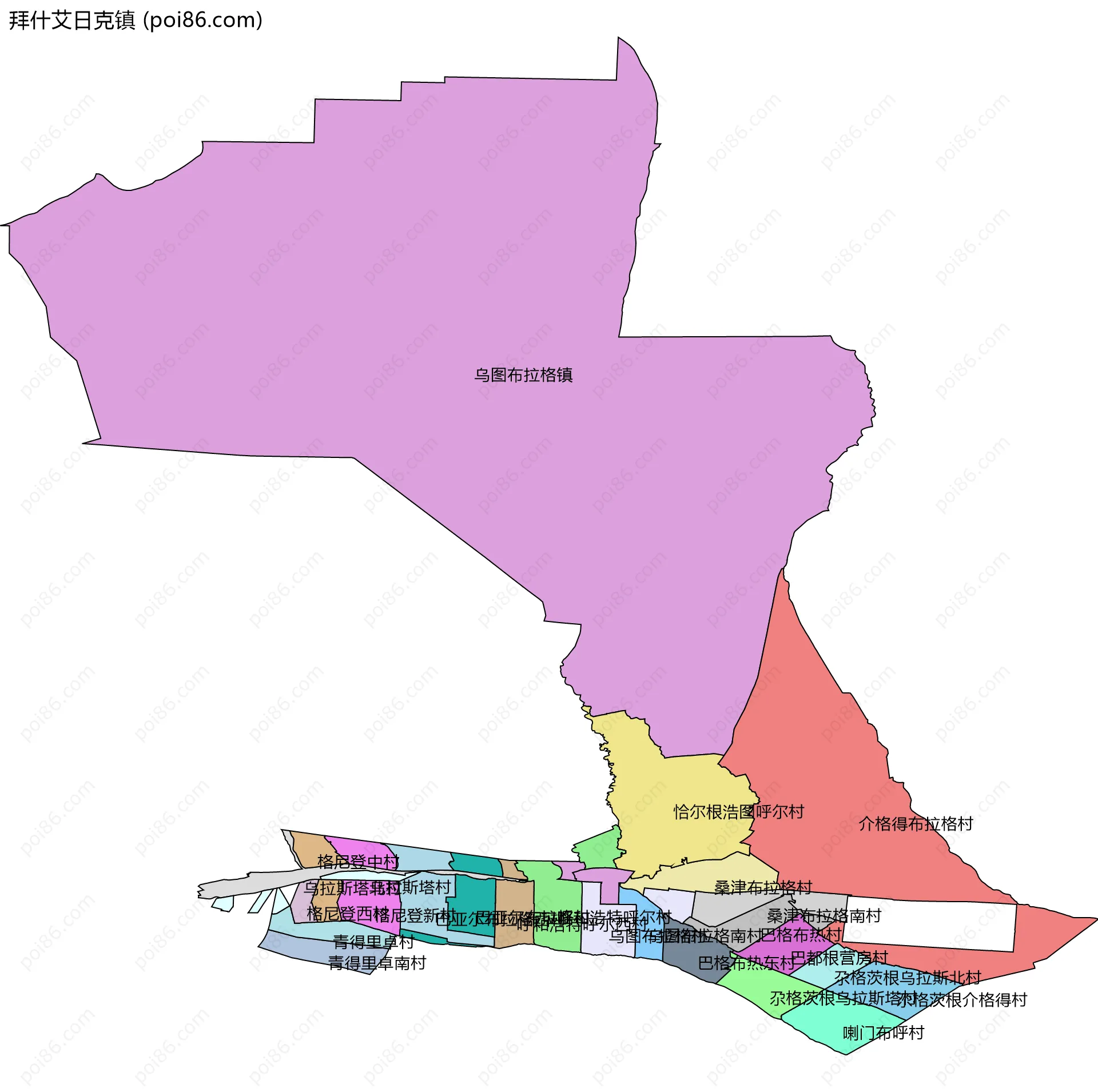 拜什艾日克镇边界地图(五级行政区划)