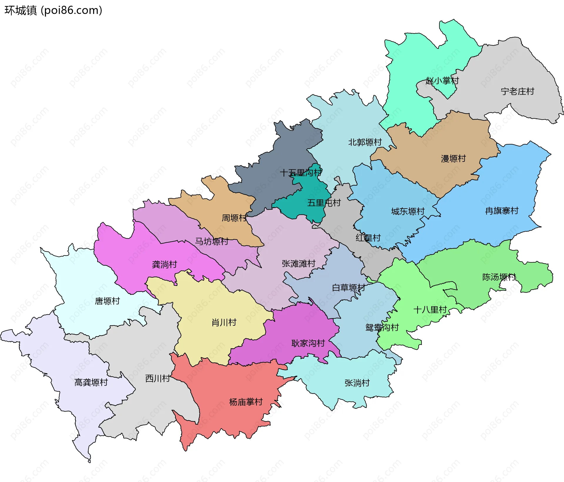 环城镇边界地图(五级行政区划)
