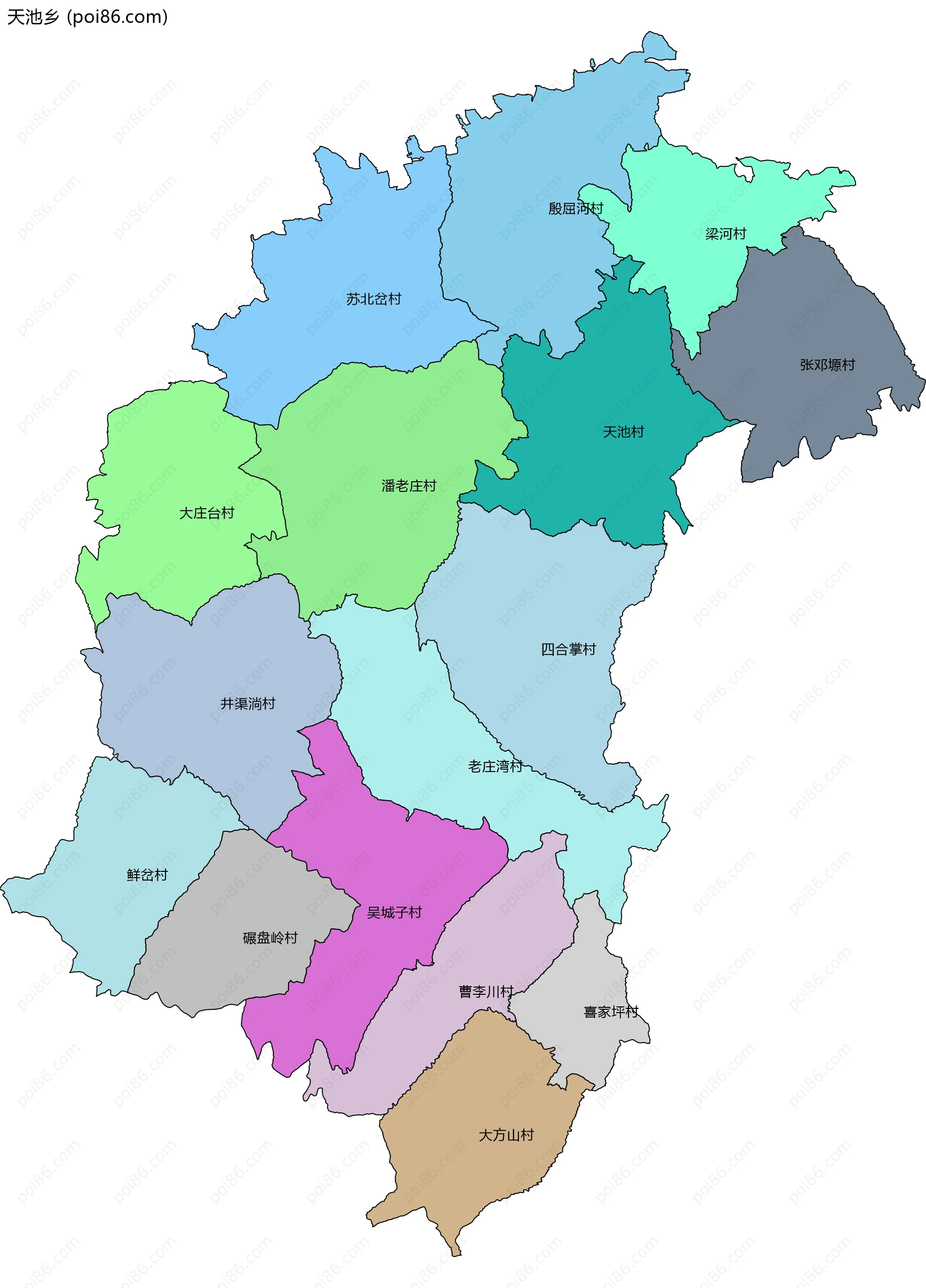 天池乡边界地图(五级行政区划)