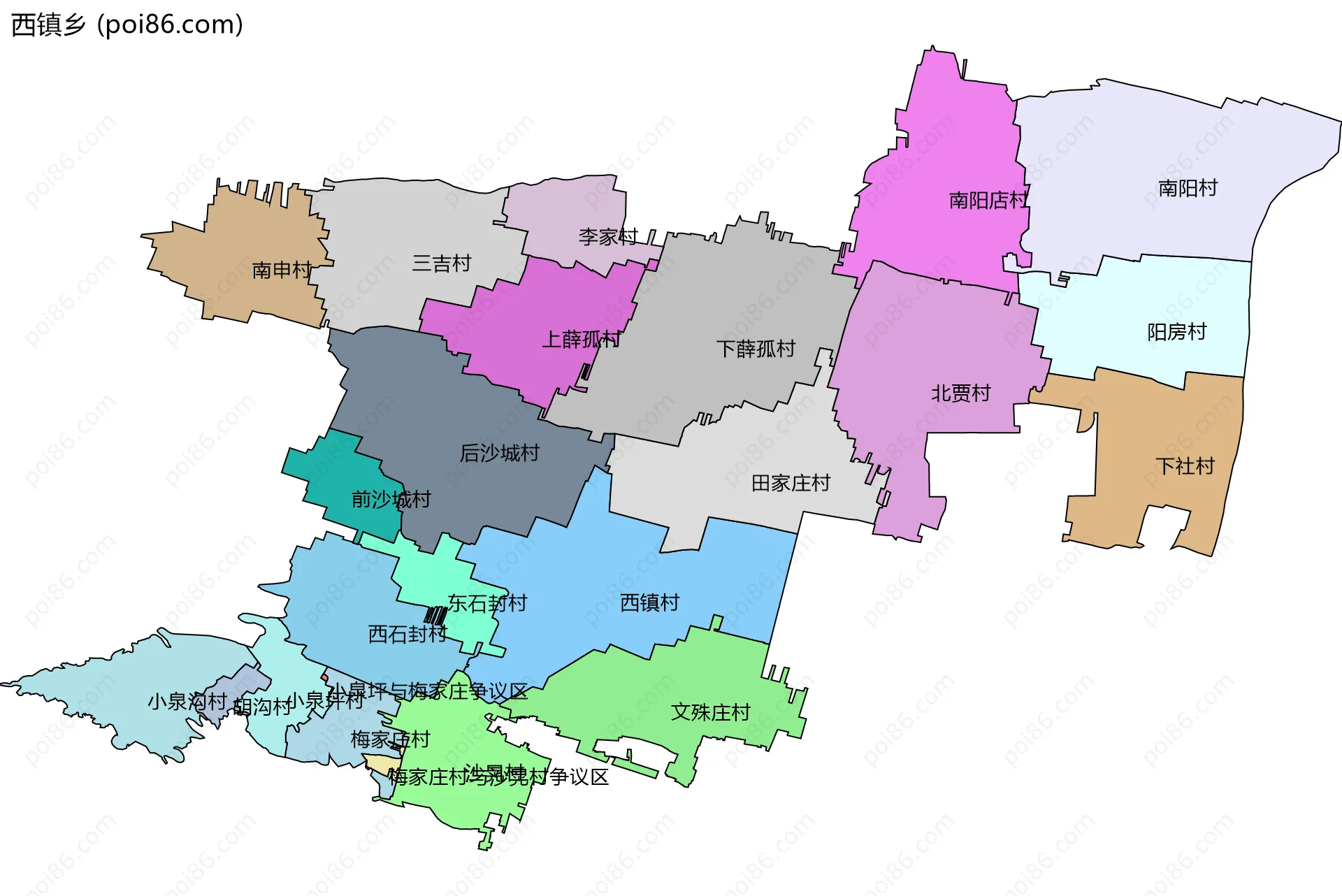 西镇乡边界地图(五级行政区划)