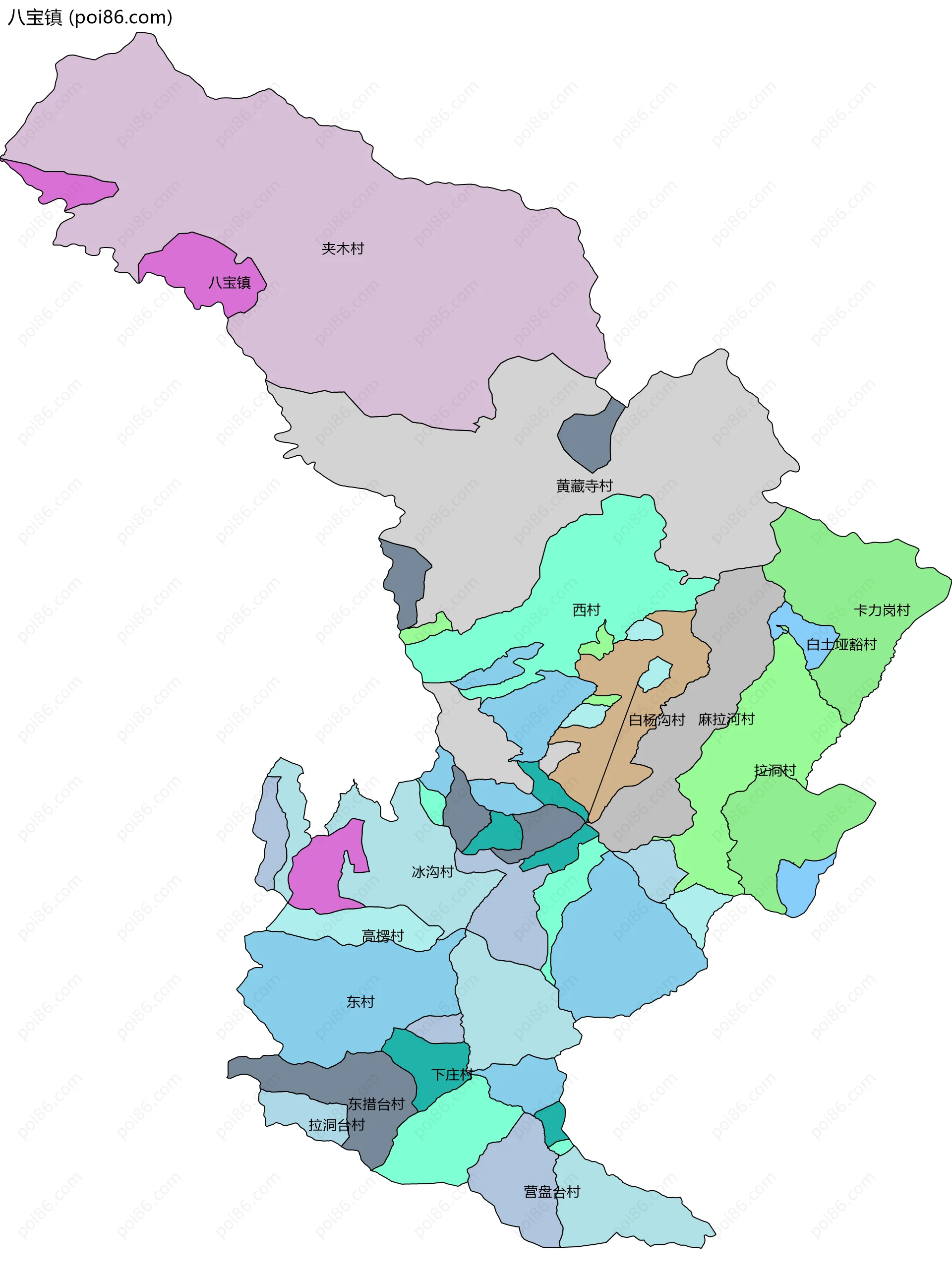 八宝镇边界地图(五级行政区划)