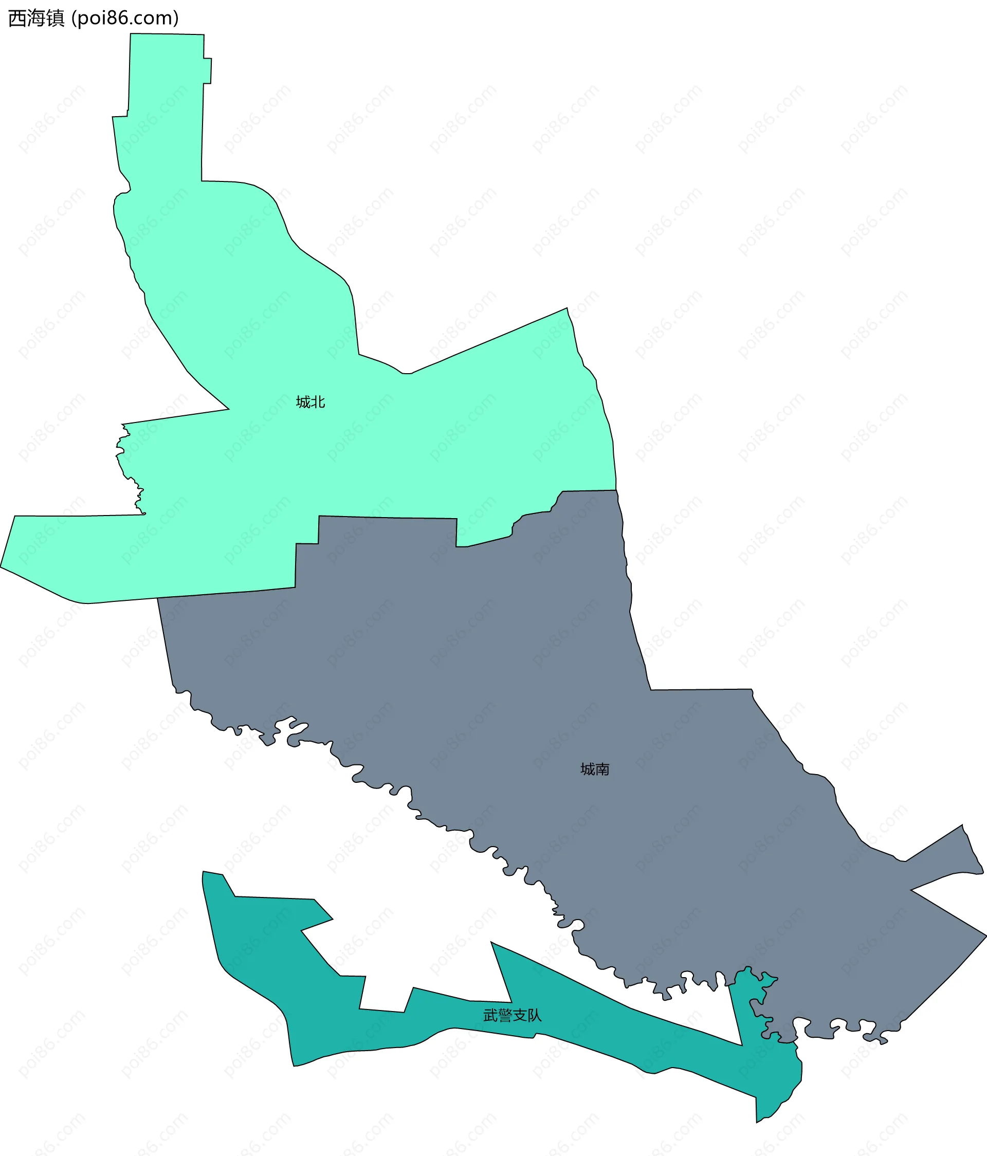 西海镇边界地图(五级行政区划)