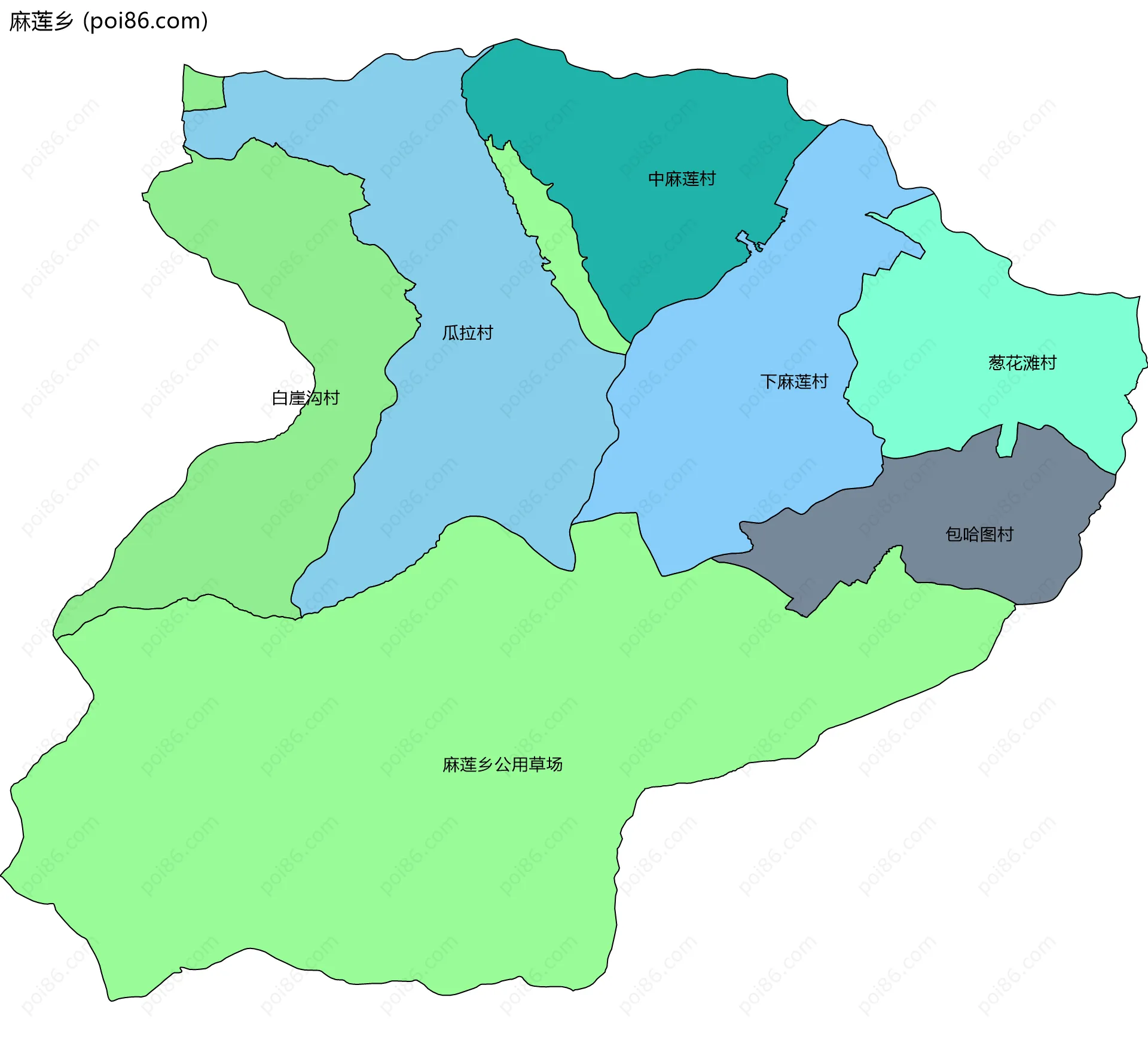 麻莲乡边界地图(五级行政区划)