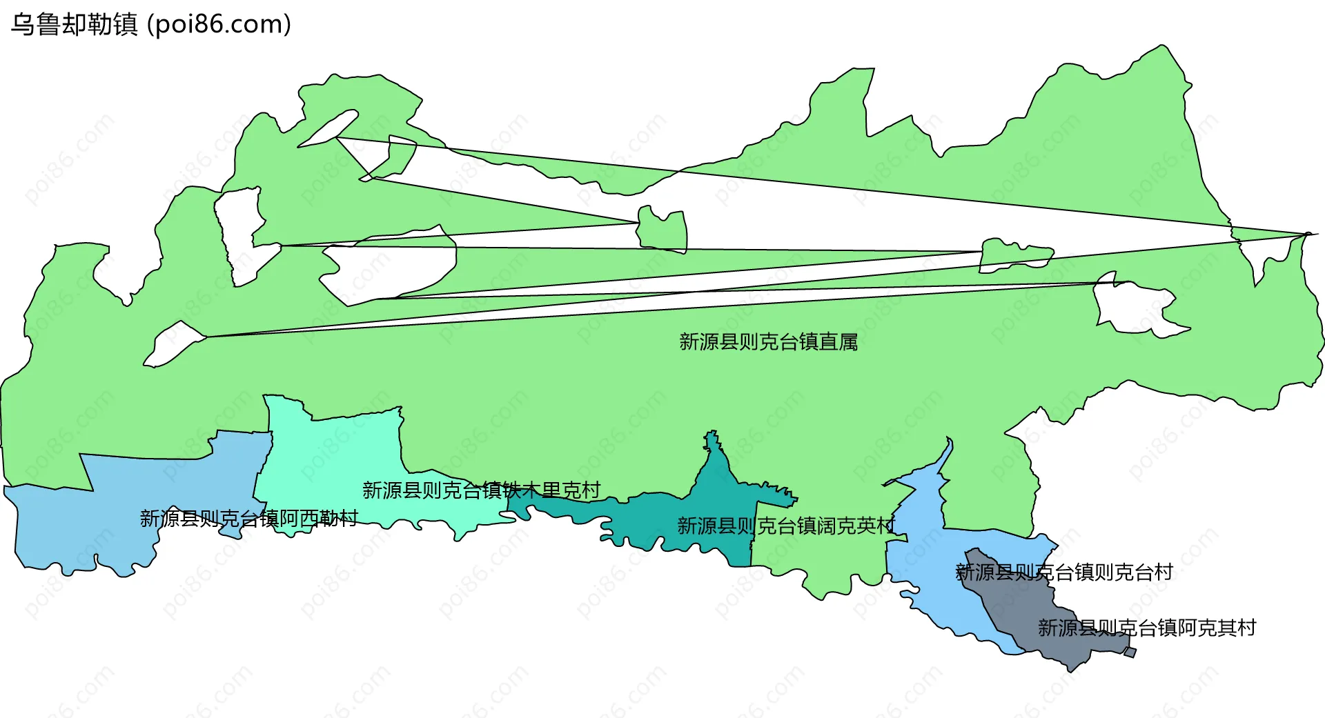 乌鲁却勒镇边界地图(五级行政区划)