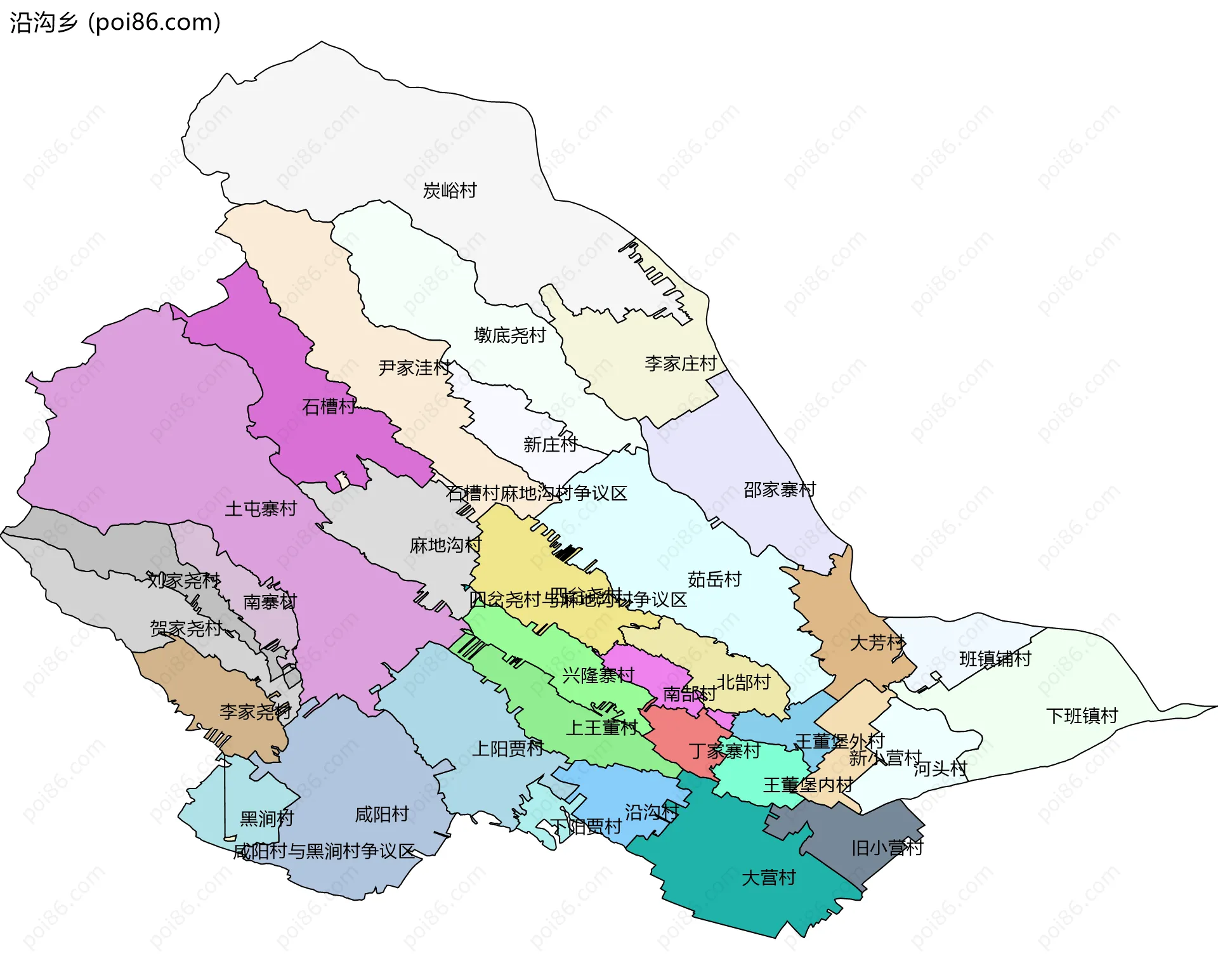 沿沟乡边界地图(五级行政区划)