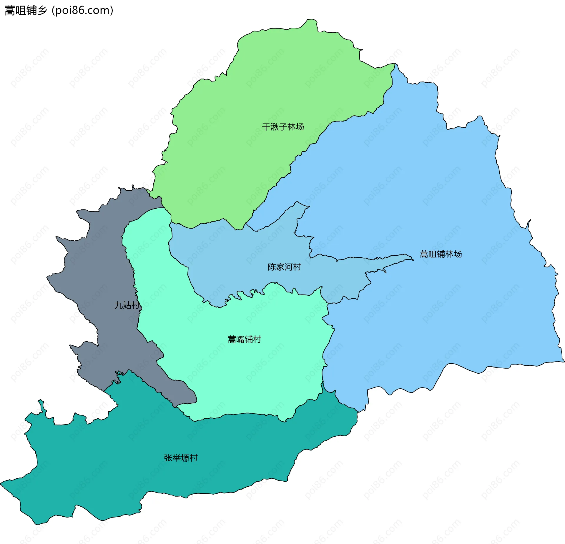 蒿咀铺乡边界地图(五级行政区划)