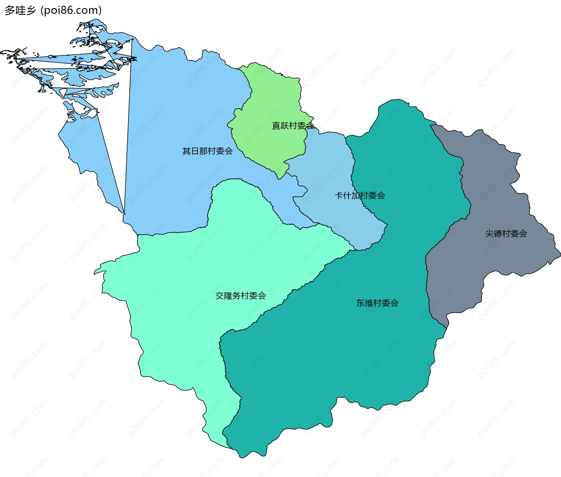 多哇乡边界地图(五级行政区划)