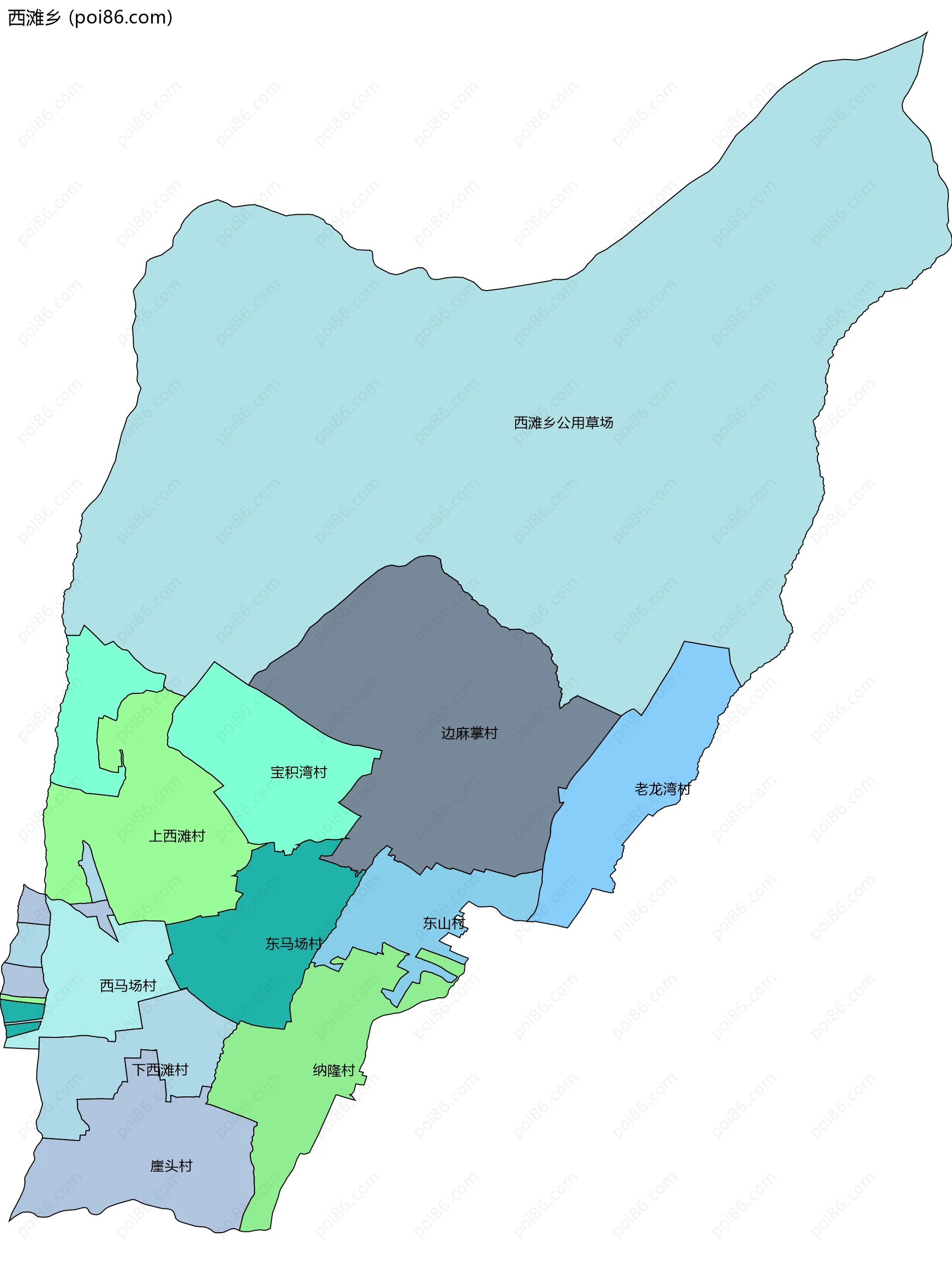 西滩乡边界地图(五级行政区划)