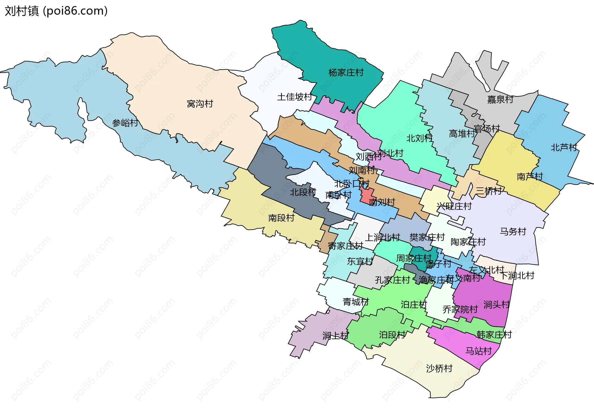 刘村镇边界地图(五级行政区划)
