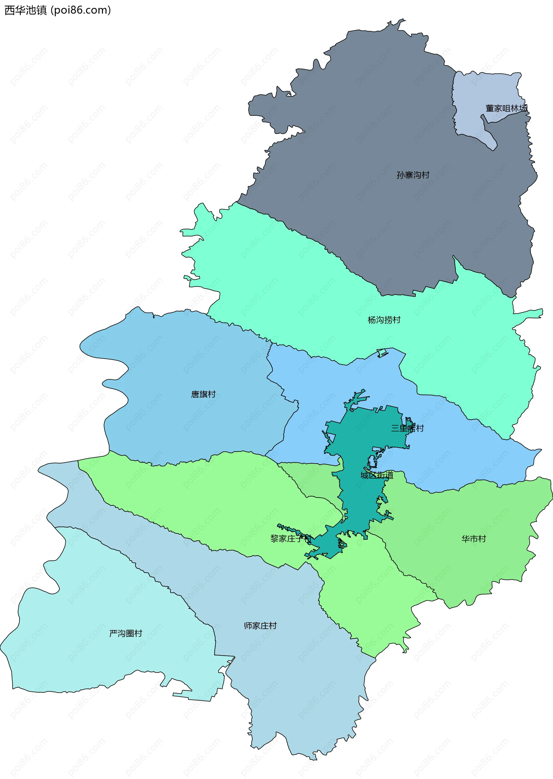 西华池镇边界地图(五级行政区划)
