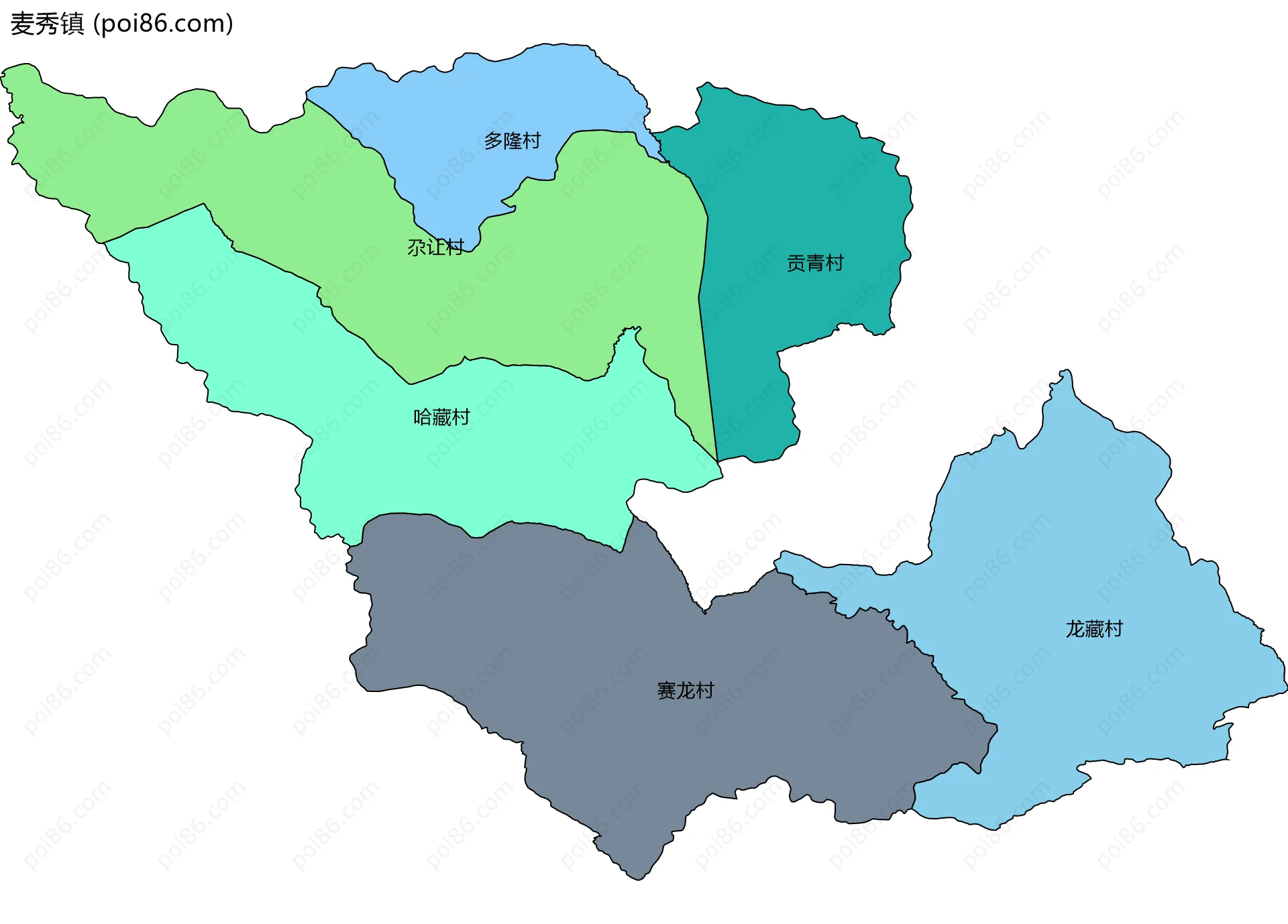 麦秀镇边界地图(五级行政区划)