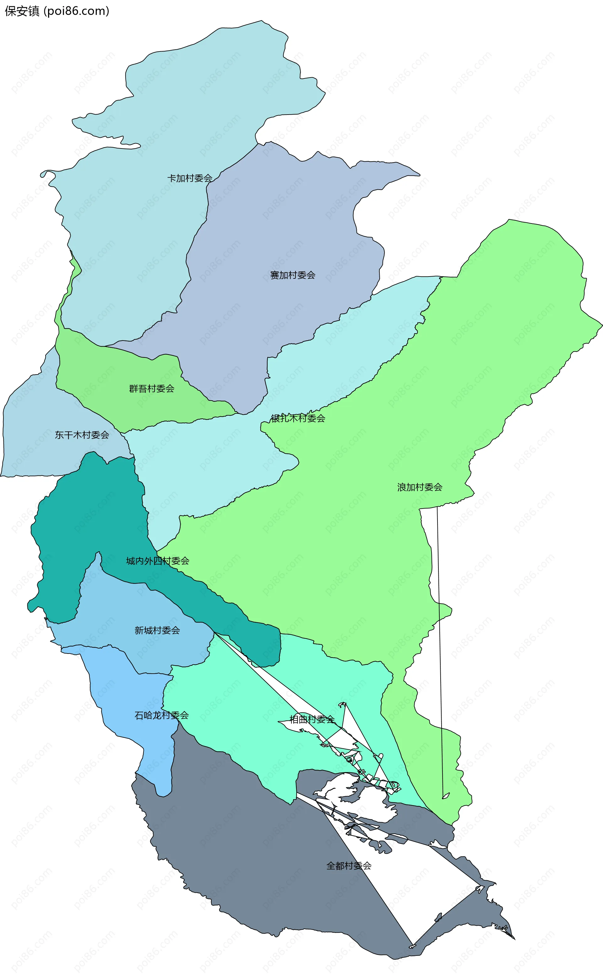 保安镇边界地图(五级行政区划)