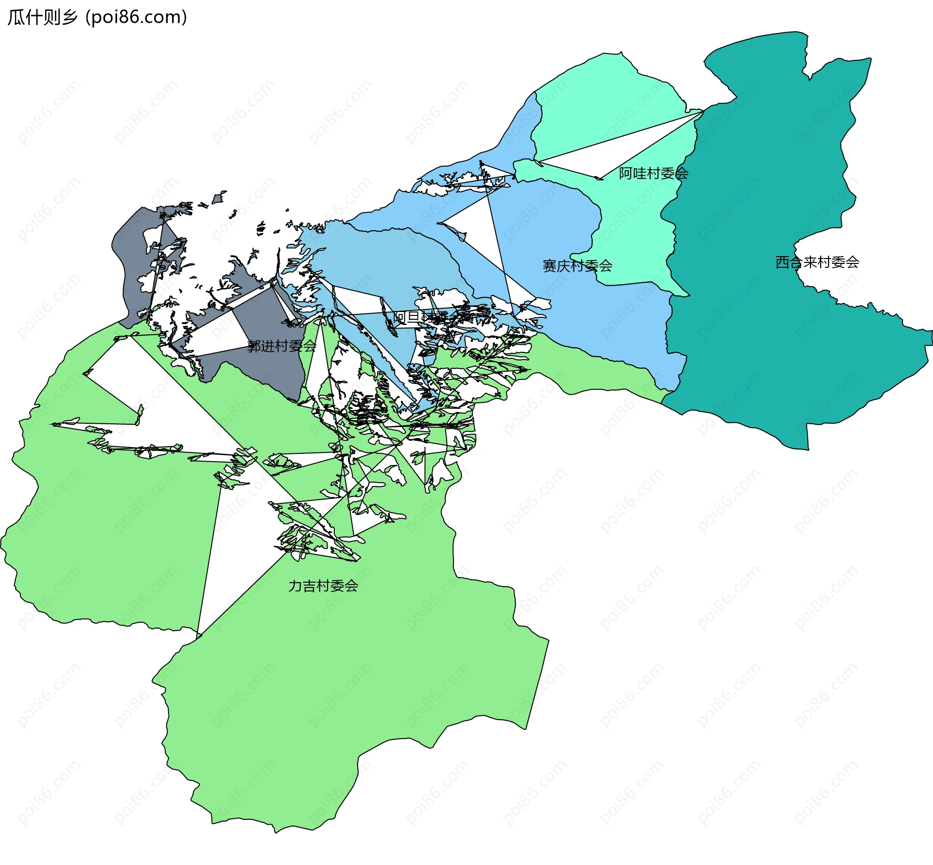 瓜什则乡边界地图(五级行政区划)