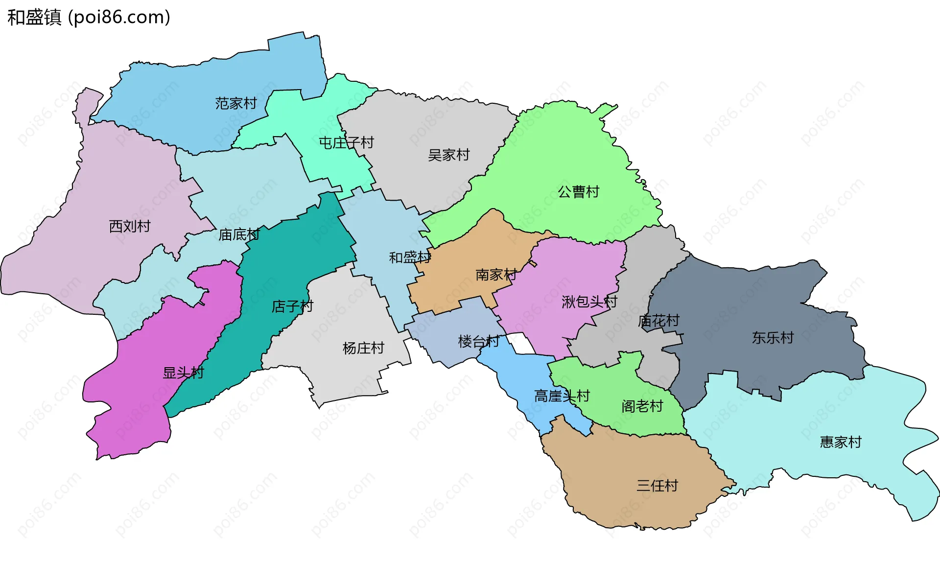 和盛镇边界地图(五级行政区划)