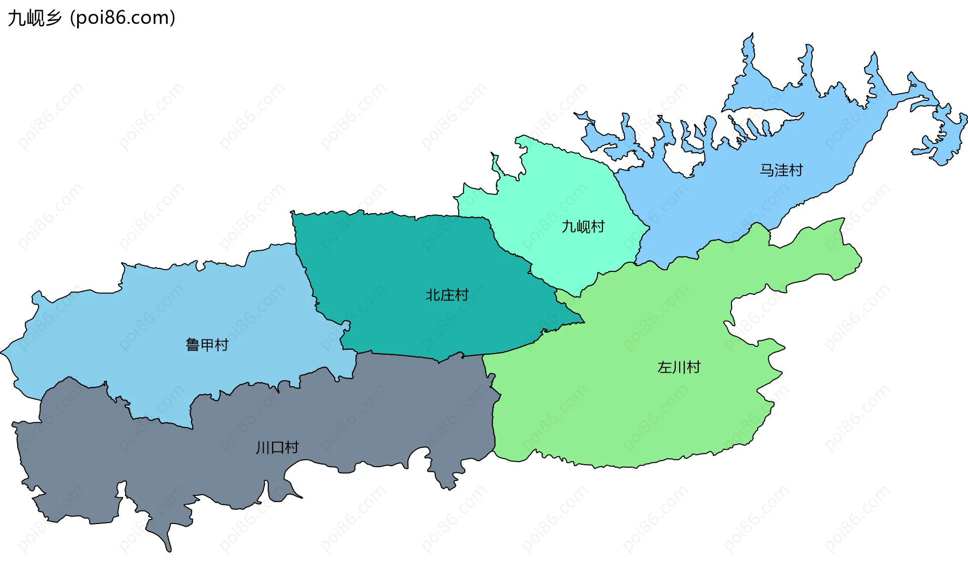 九岘乡边界地图(五级行政区划)