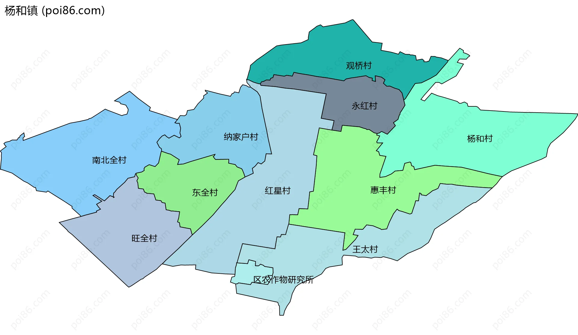杨和镇边界地图(五级行政区划)