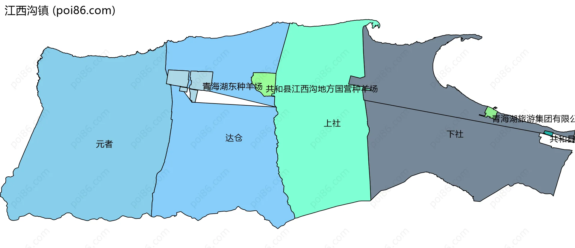 江西沟镇边界地图(五级行政区划)