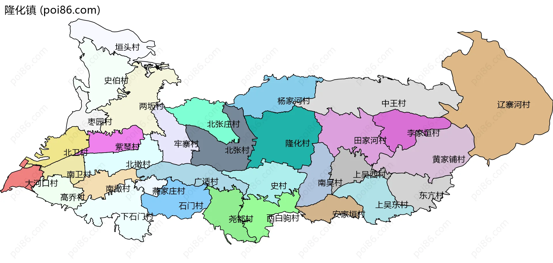 隆化镇边界地图(五级行政区划)