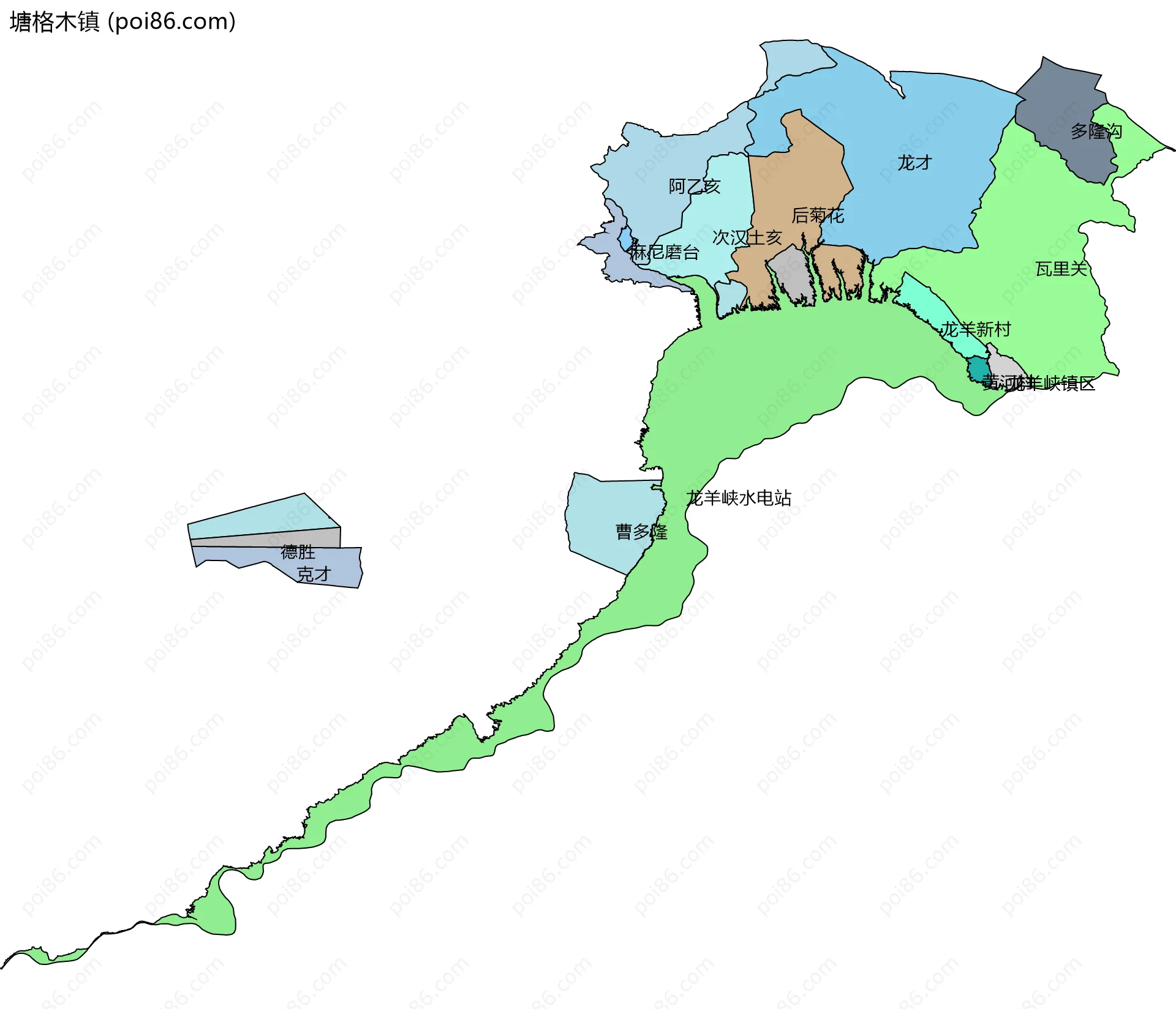 塘格木镇边界地图(五级行政区划)
