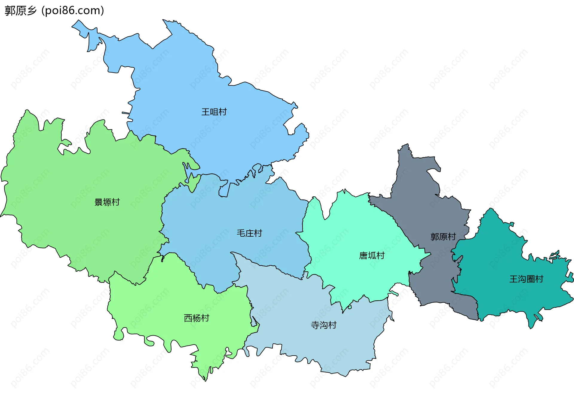 郭原乡边界地图(五级行政区划)