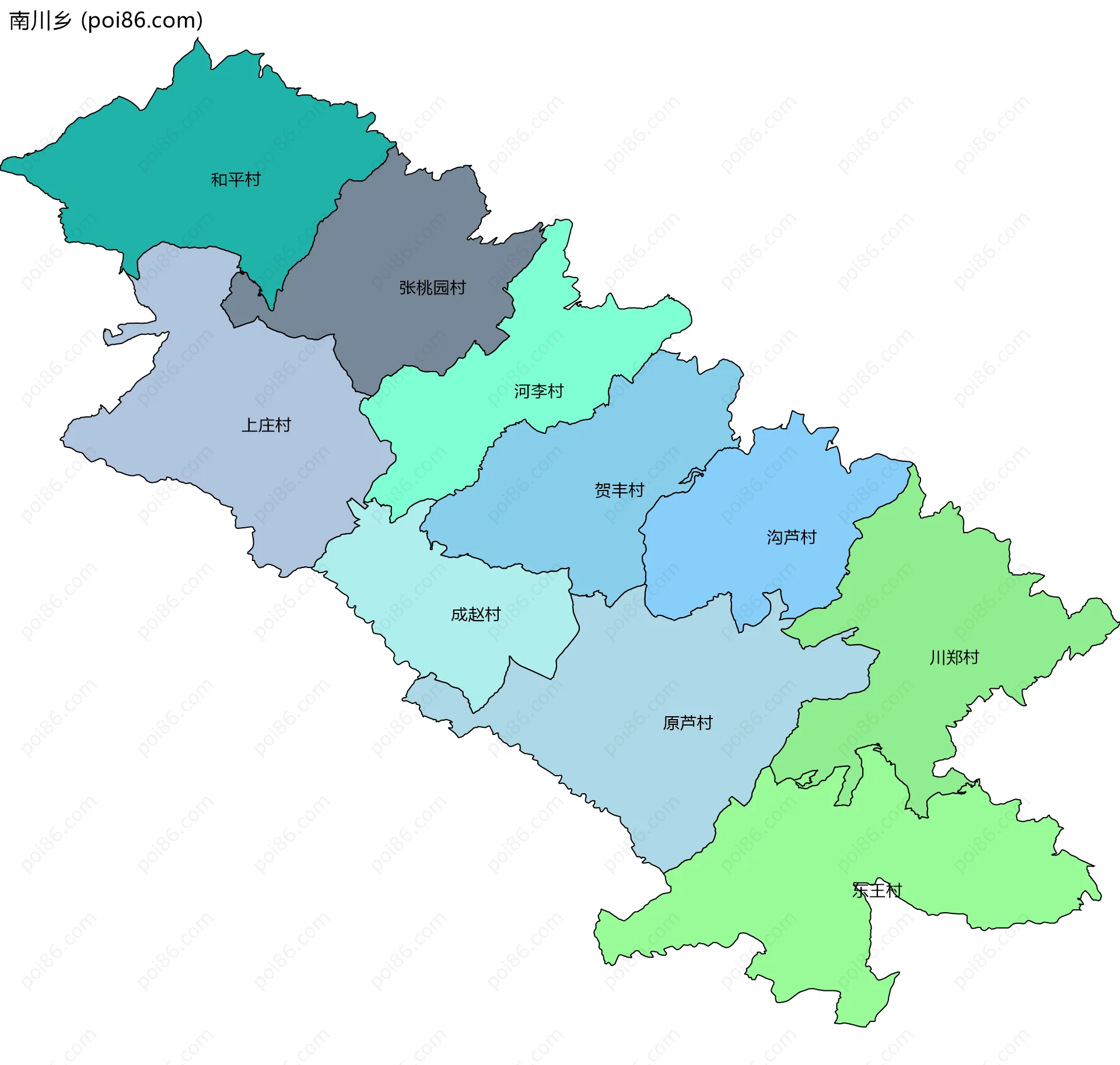南川乡边界地图(五级行政区划)