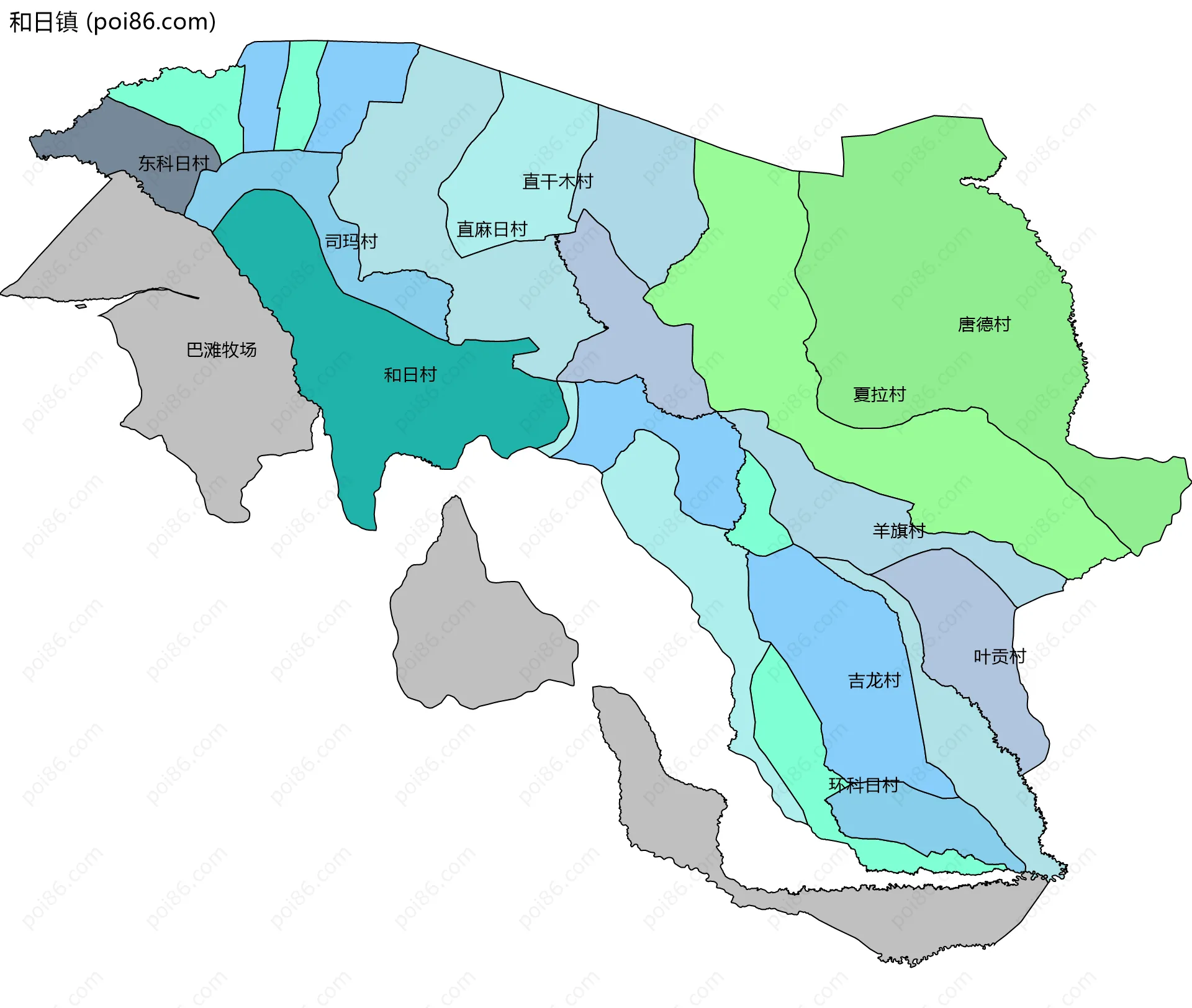 和日镇边界地图(五级行政区划)