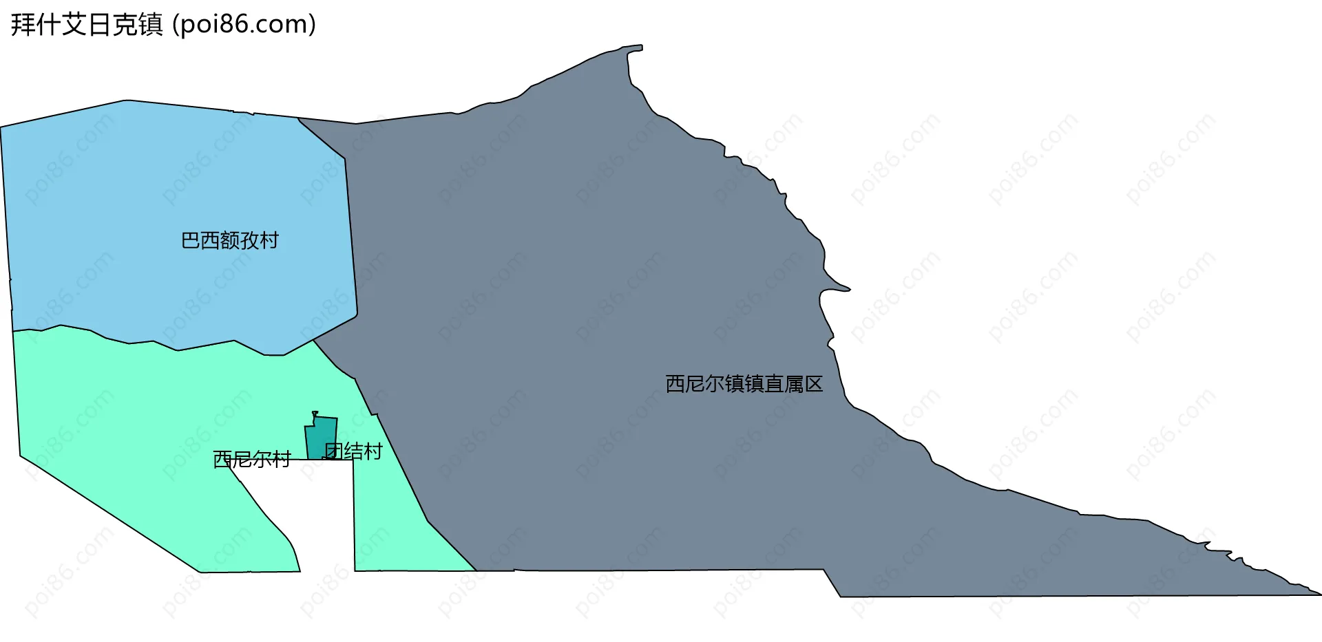 拜什艾日克镇边界地图(五级行政区划)