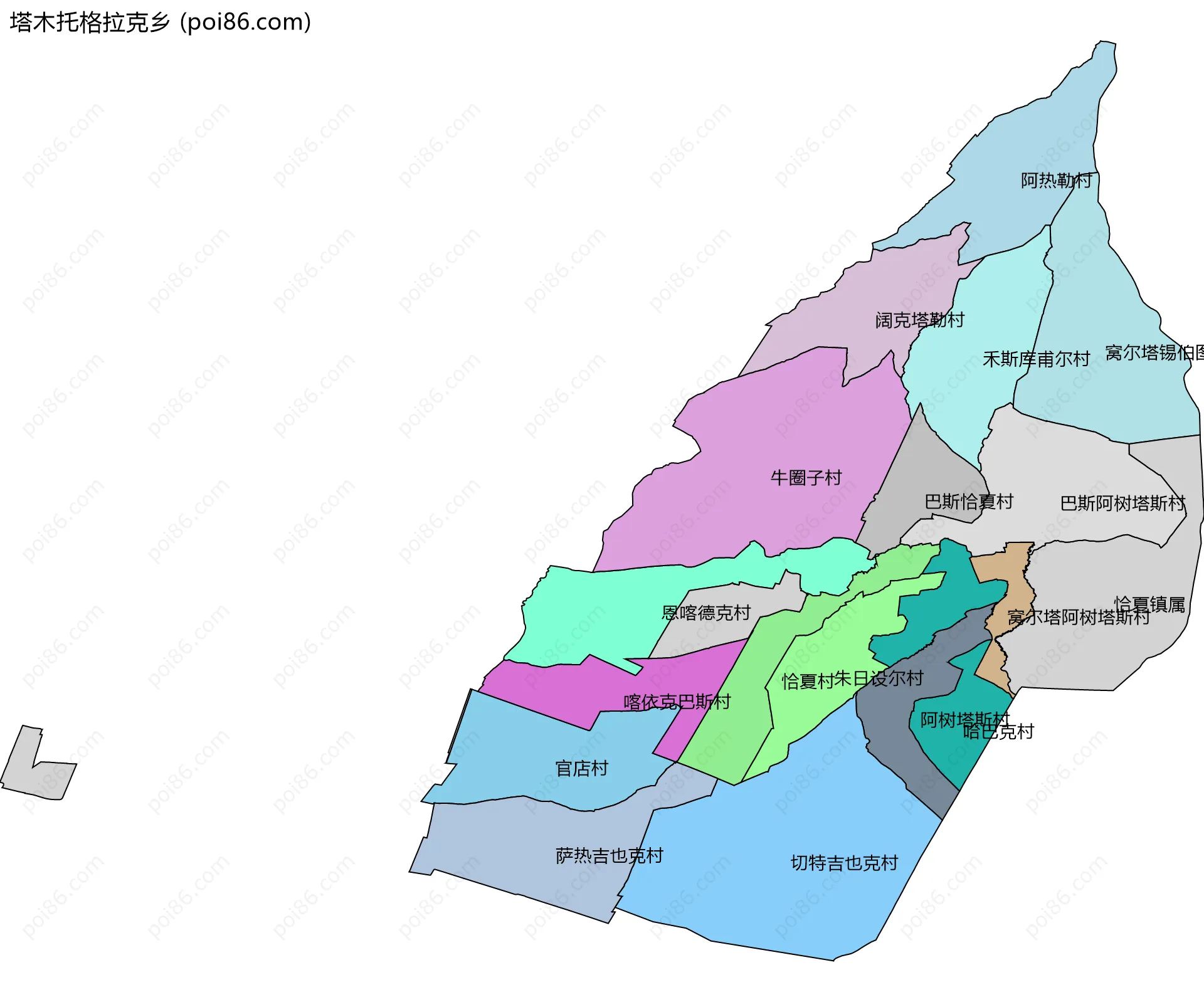 塔木托格拉克乡边界地图(五级行政区划)