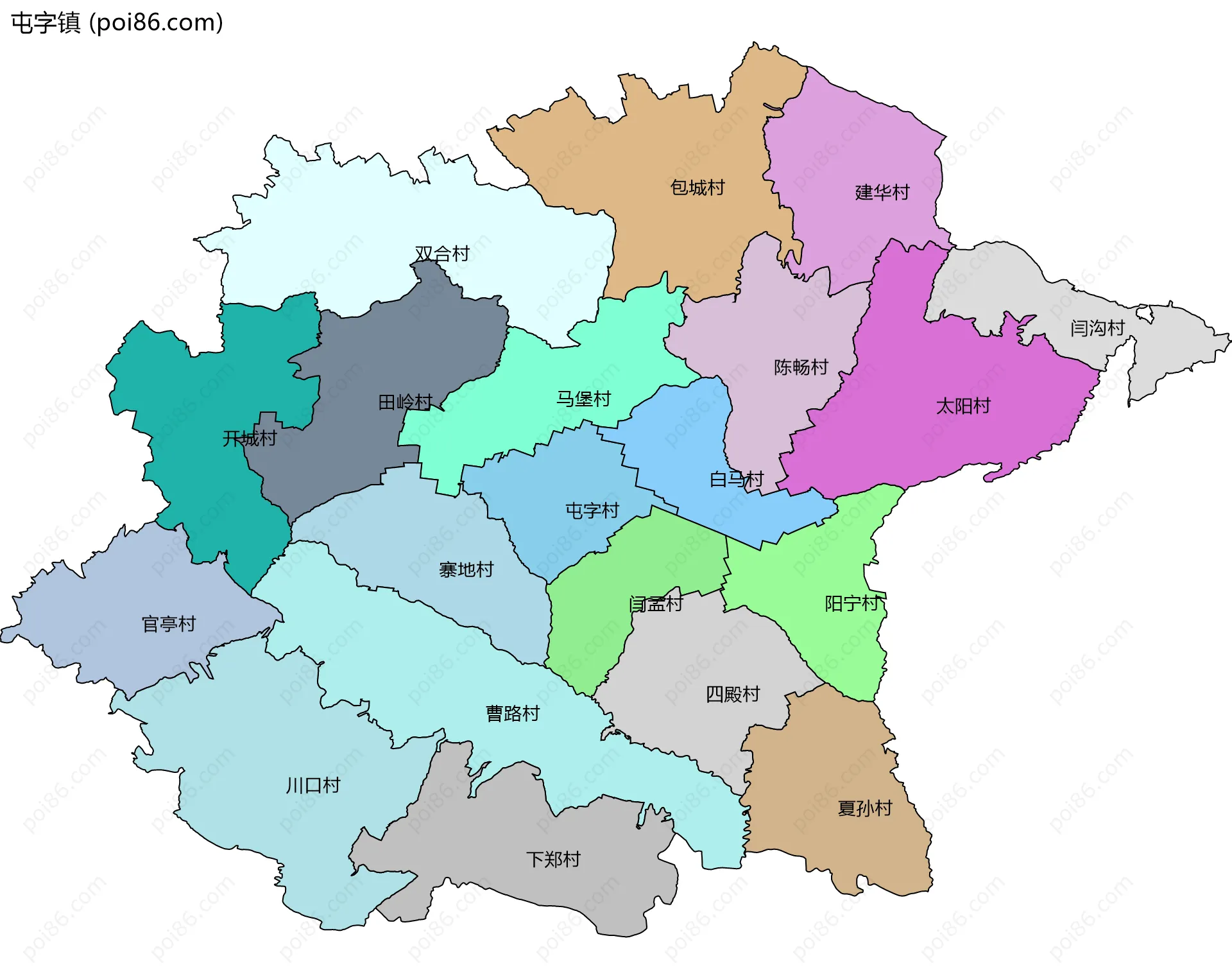 屯字镇边界地图(五级行政区划)