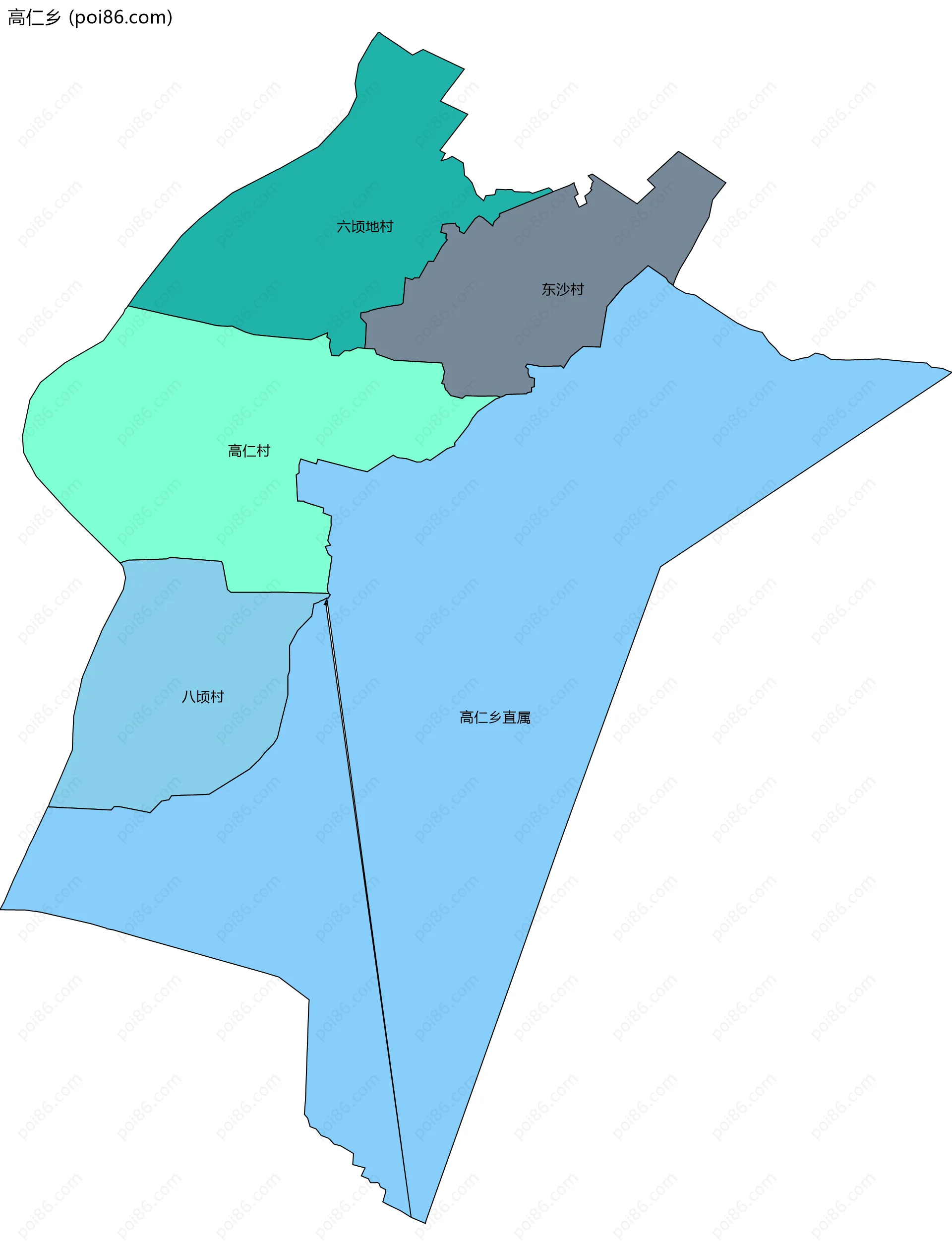 高仁乡边界地图(五级行政区划)
