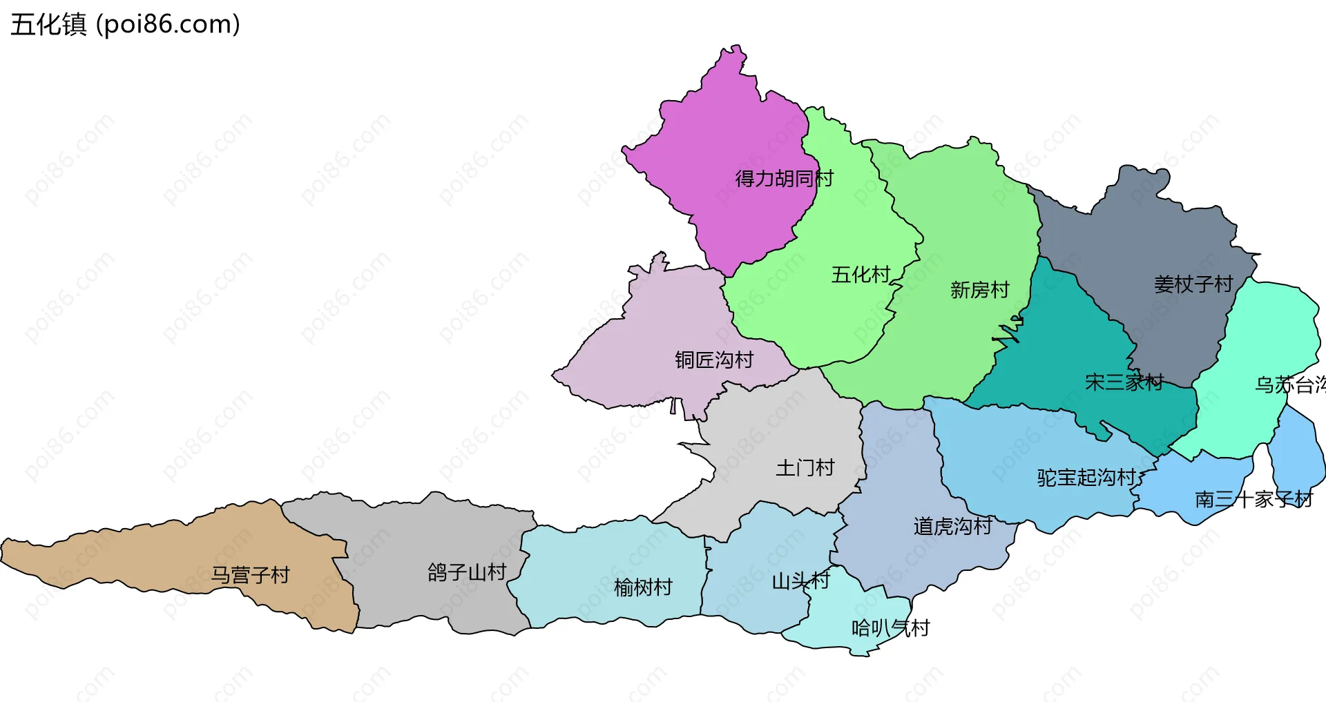 五化镇边界地图(五级行政区划)