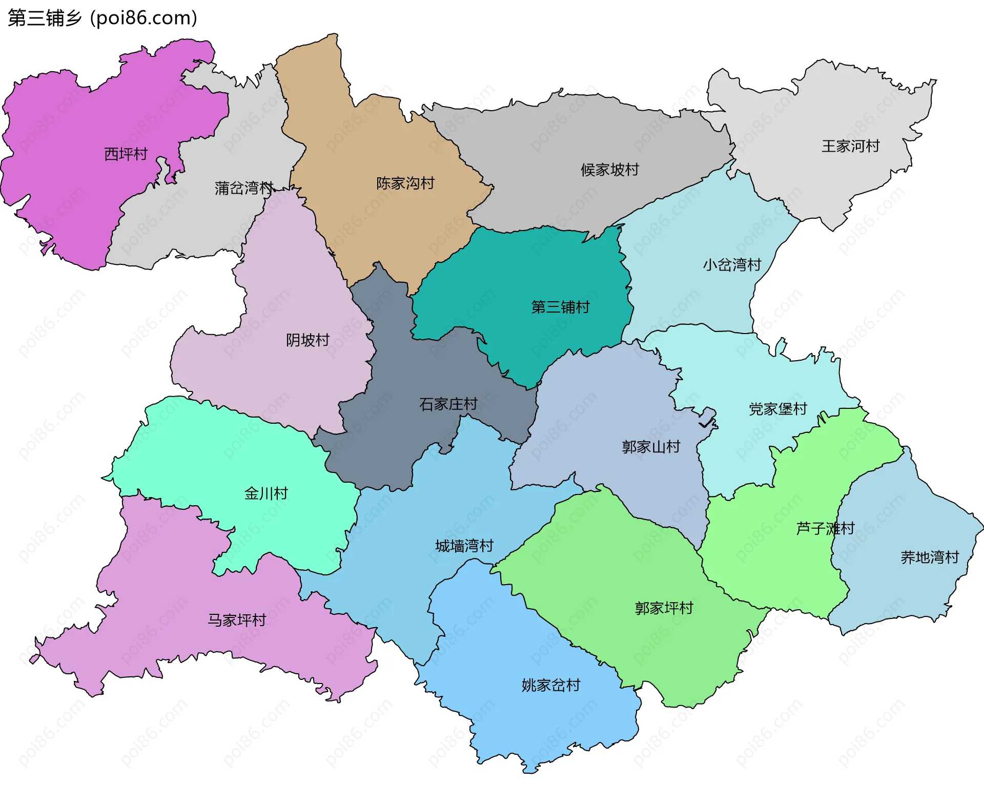 第三铺乡边界地图(五级行政区划)