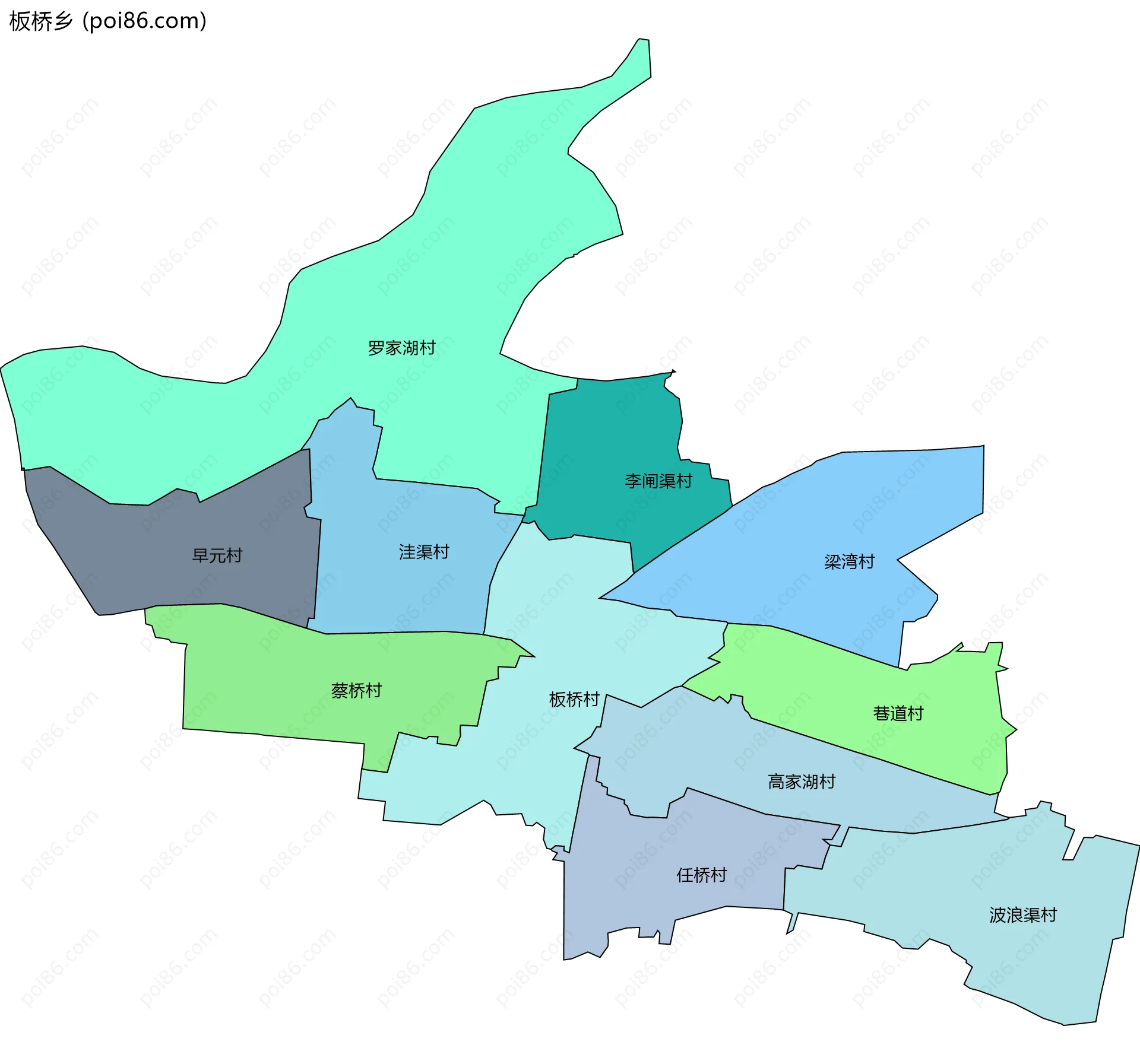 板桥乡边界地图(五级行政区划)