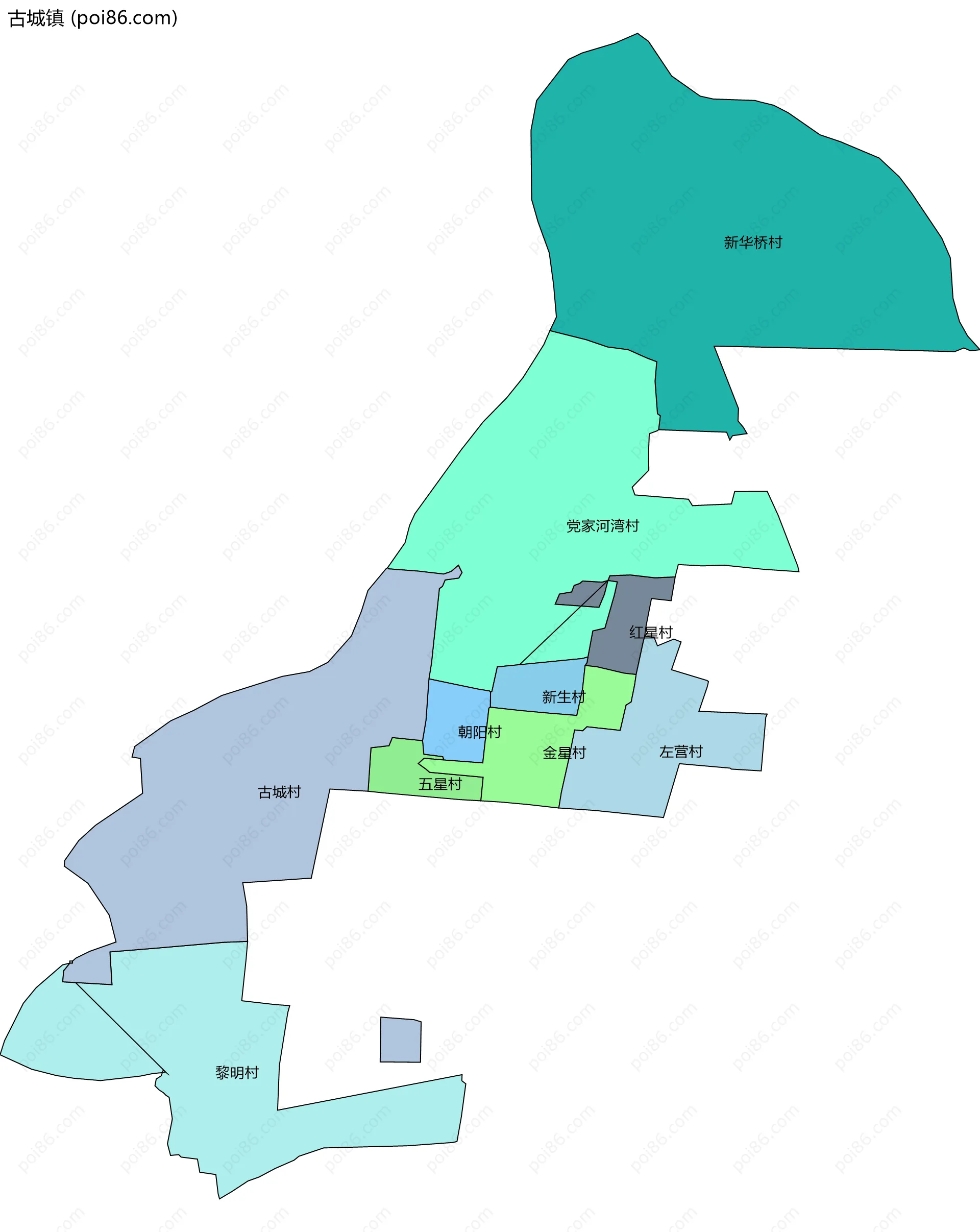 古城镇边界地图(五级行政区划)