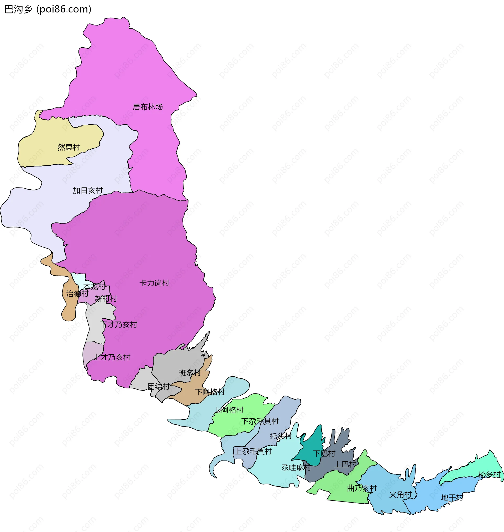 巴沟乡边界地图(五级行政区划)