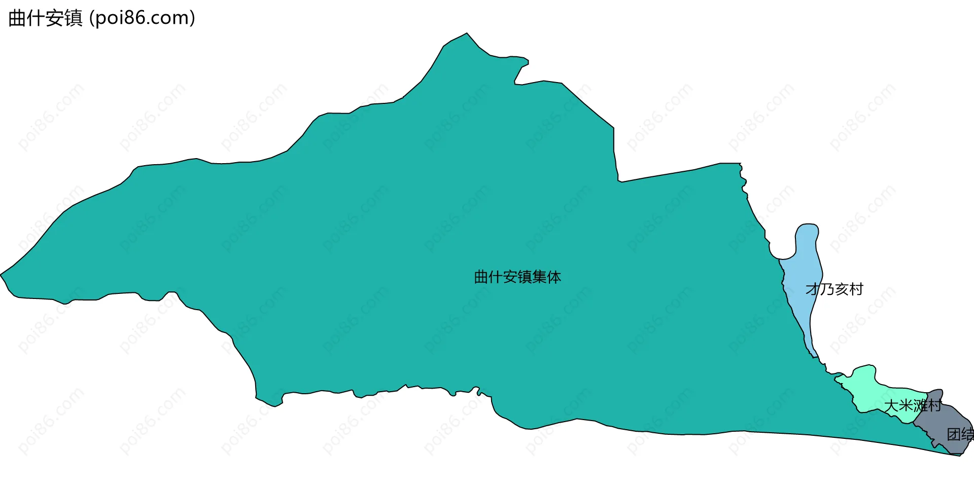 曲什安镇边界地图(五级行政区划)