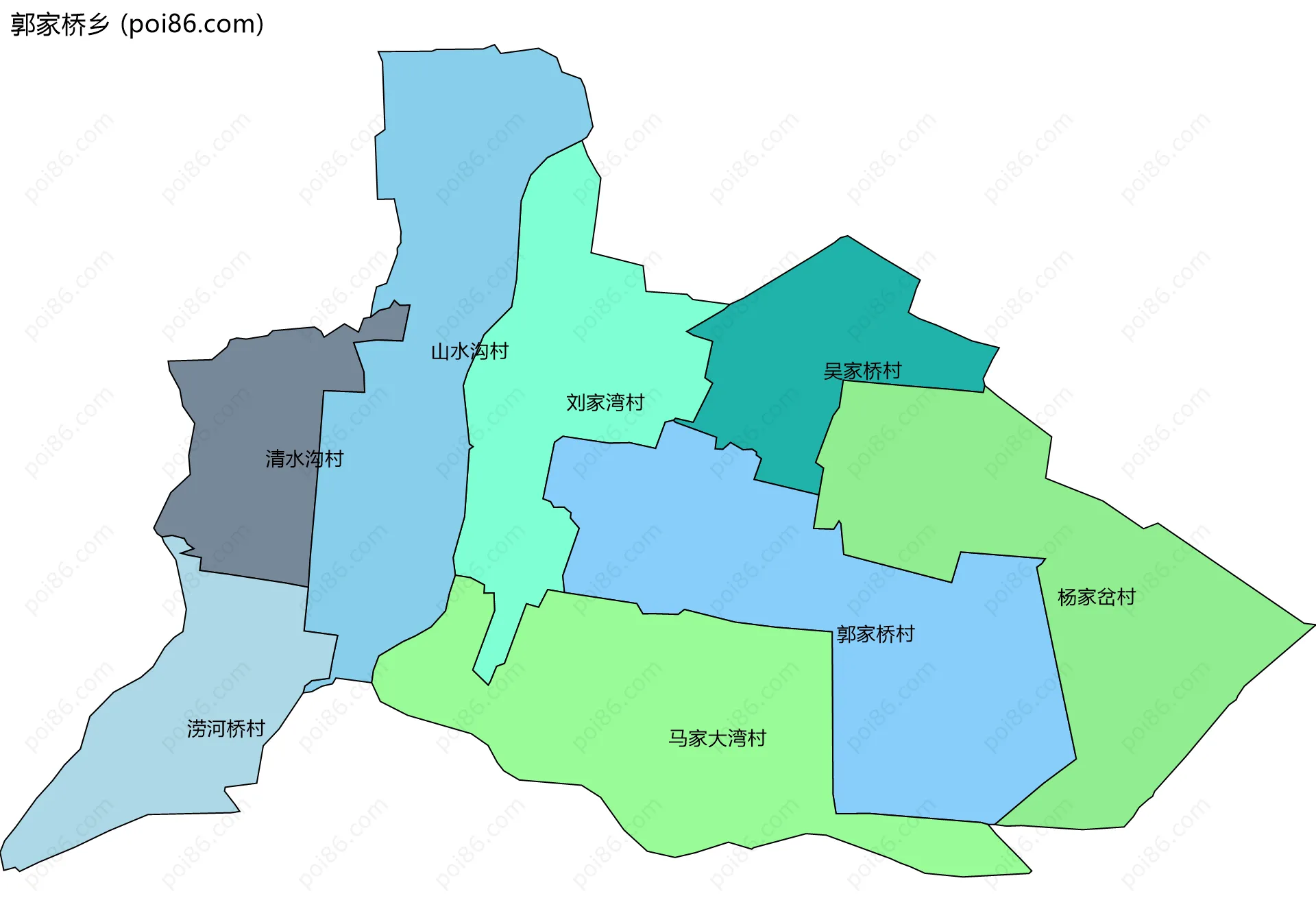 郭家桥乡边界地图(五级行政区划)