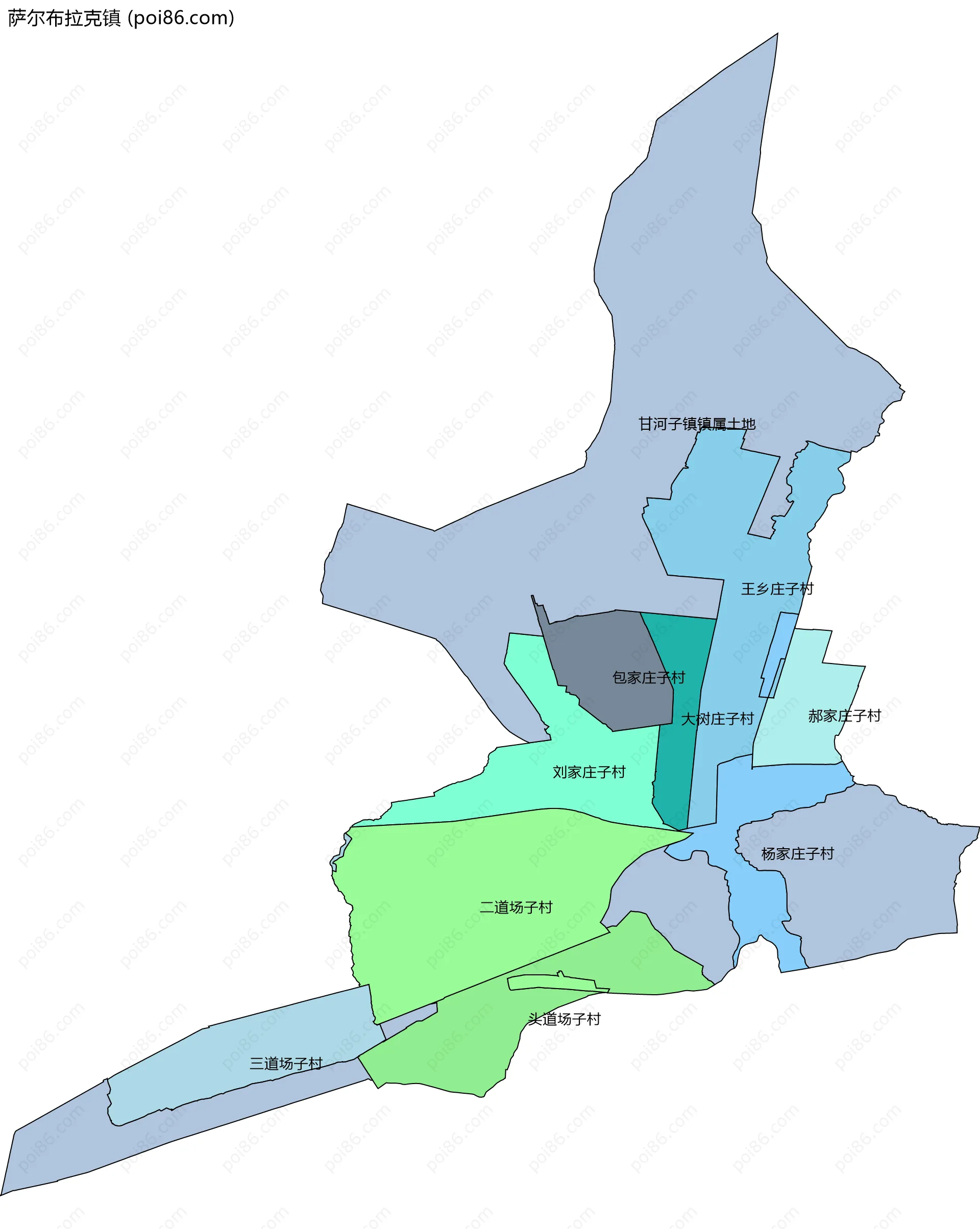 萨尔布拉克镇边界地图(五级行政区划)